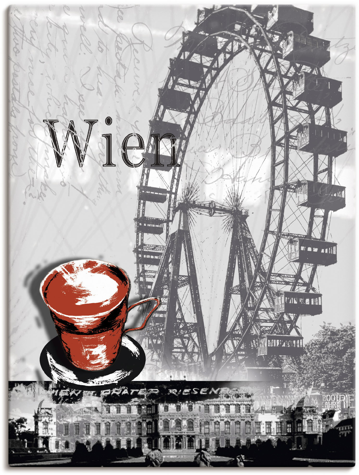 Artland Leinwandbild "Wien - Melange - Kaffee" Gebäude 1 Stk. tlg. auf Holzrahmen gespannt