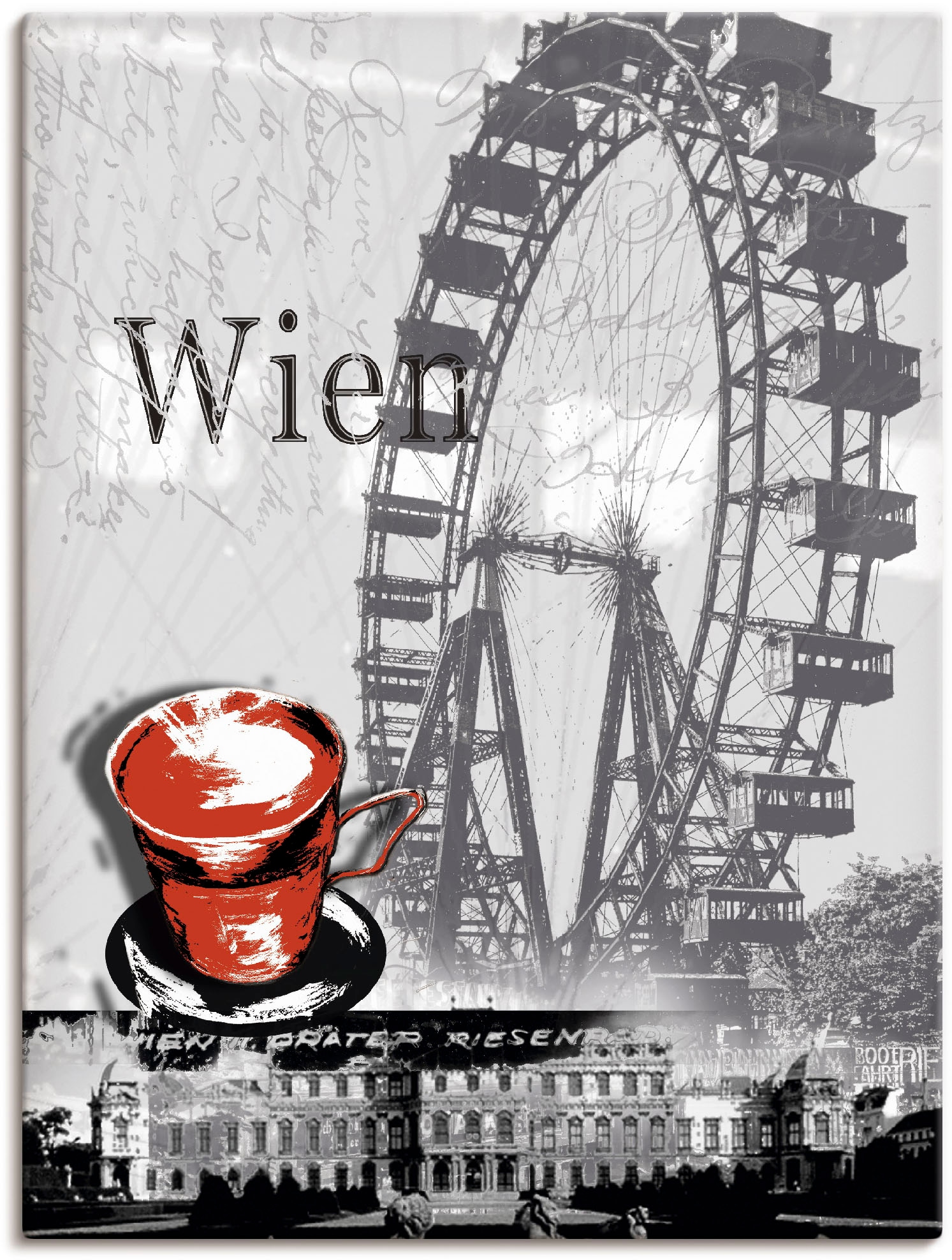 Artland Wandbild "Wien - Melange - Kaffee", Gebäude, (1 St.), als Alubild, Outdoorbild, Leinwandbild, Poster in verschie