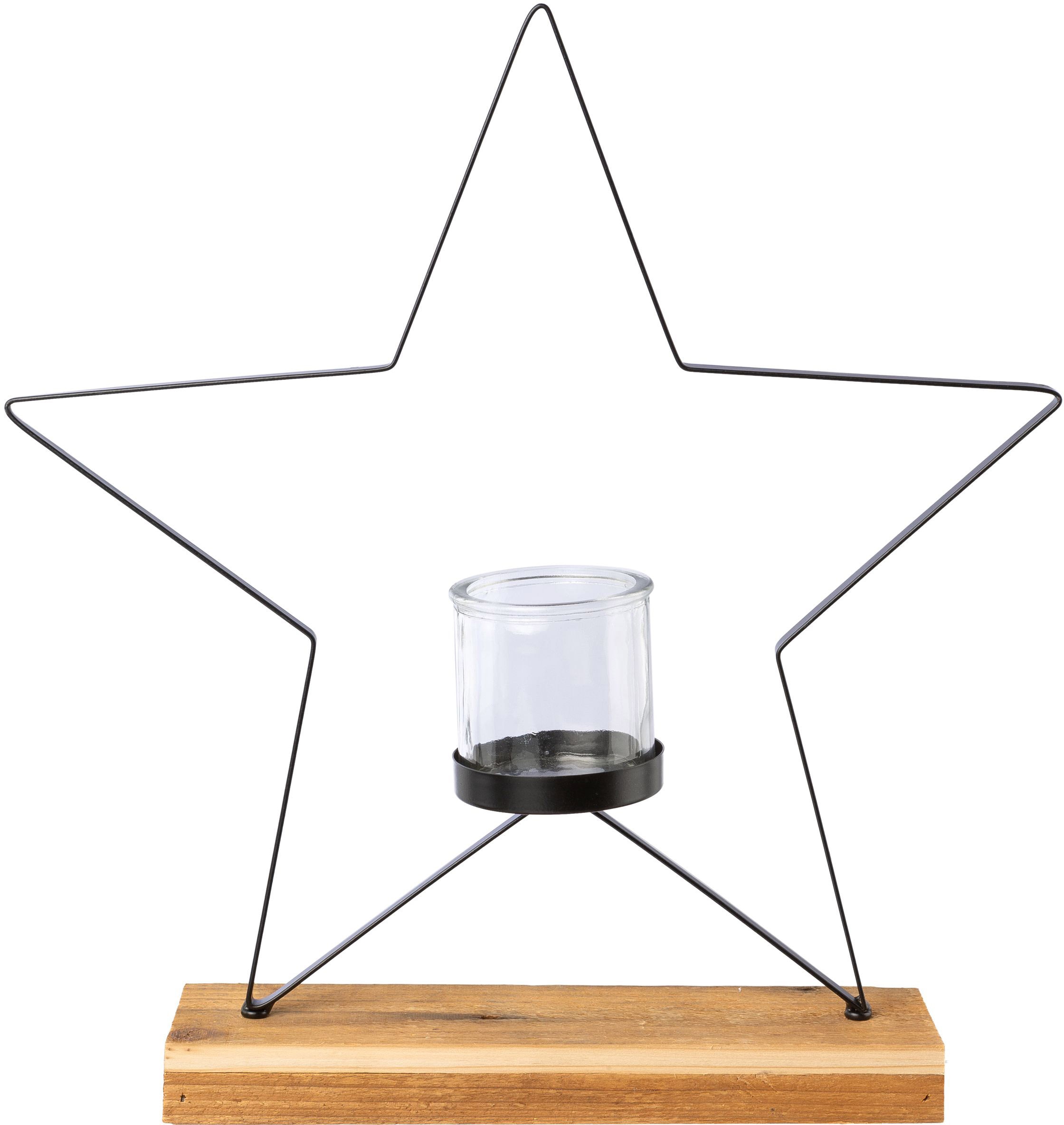 Creativ deco Windlicht "Weihnachtsdeko" auf edlem Holzfuß, in Stern-Form, H günstig online kaufen