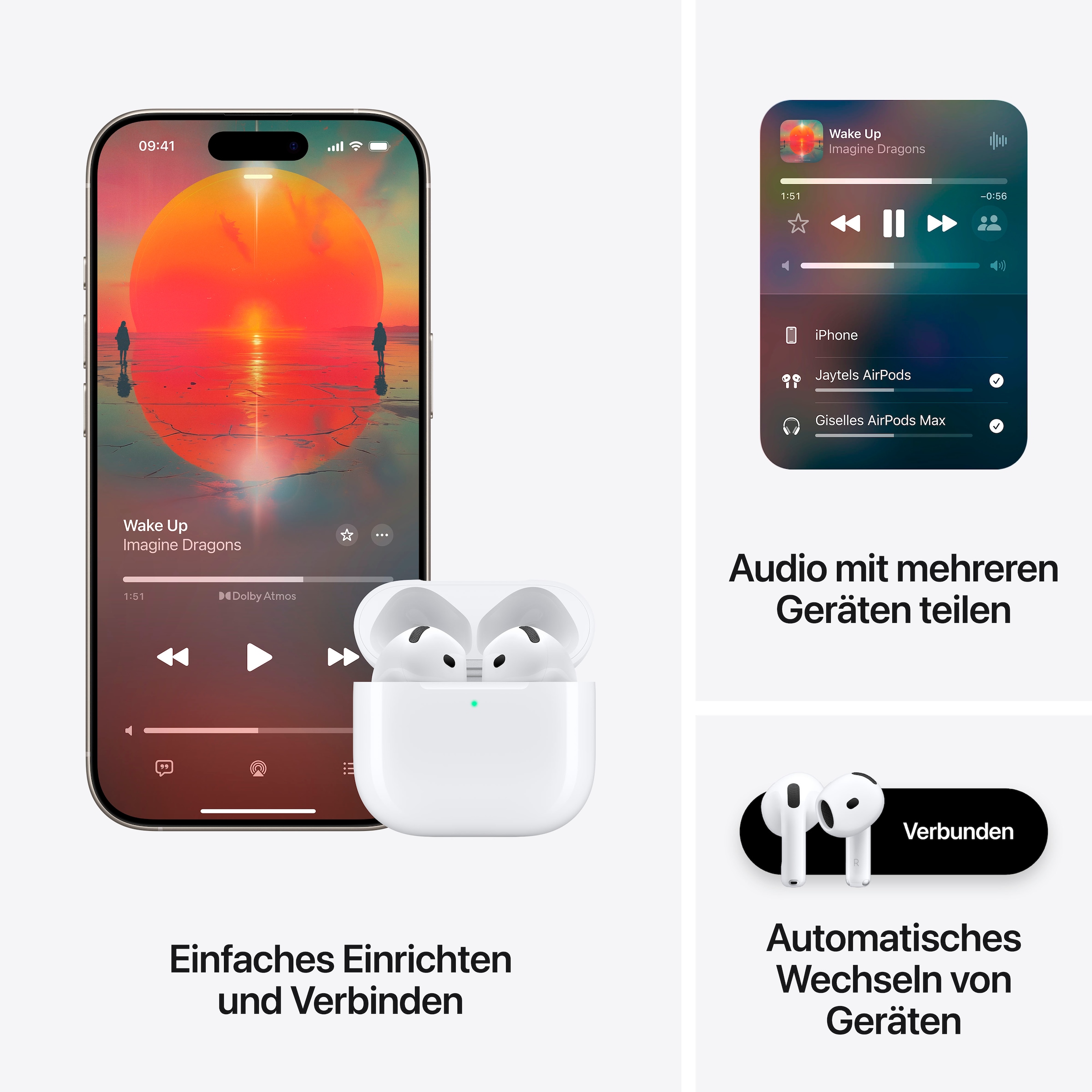 Apple wireless In-Ear-Kopfhörer »AirPods 4 ANC«, Bluetooth, Transparenzmodus-kompatibel mit Siri-integrierte Steuerung für Anrufe und Musik