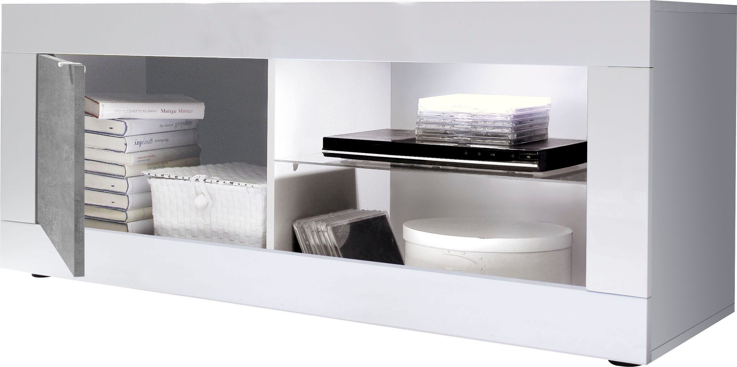 Thumbnail - INOSIGN Lowboard "Basic Breite 140 cm, TV-Board 1 Tür, 2 offene Fächer (Glasboden)," TV-Kommode, Metallgriff, moderne Ra...