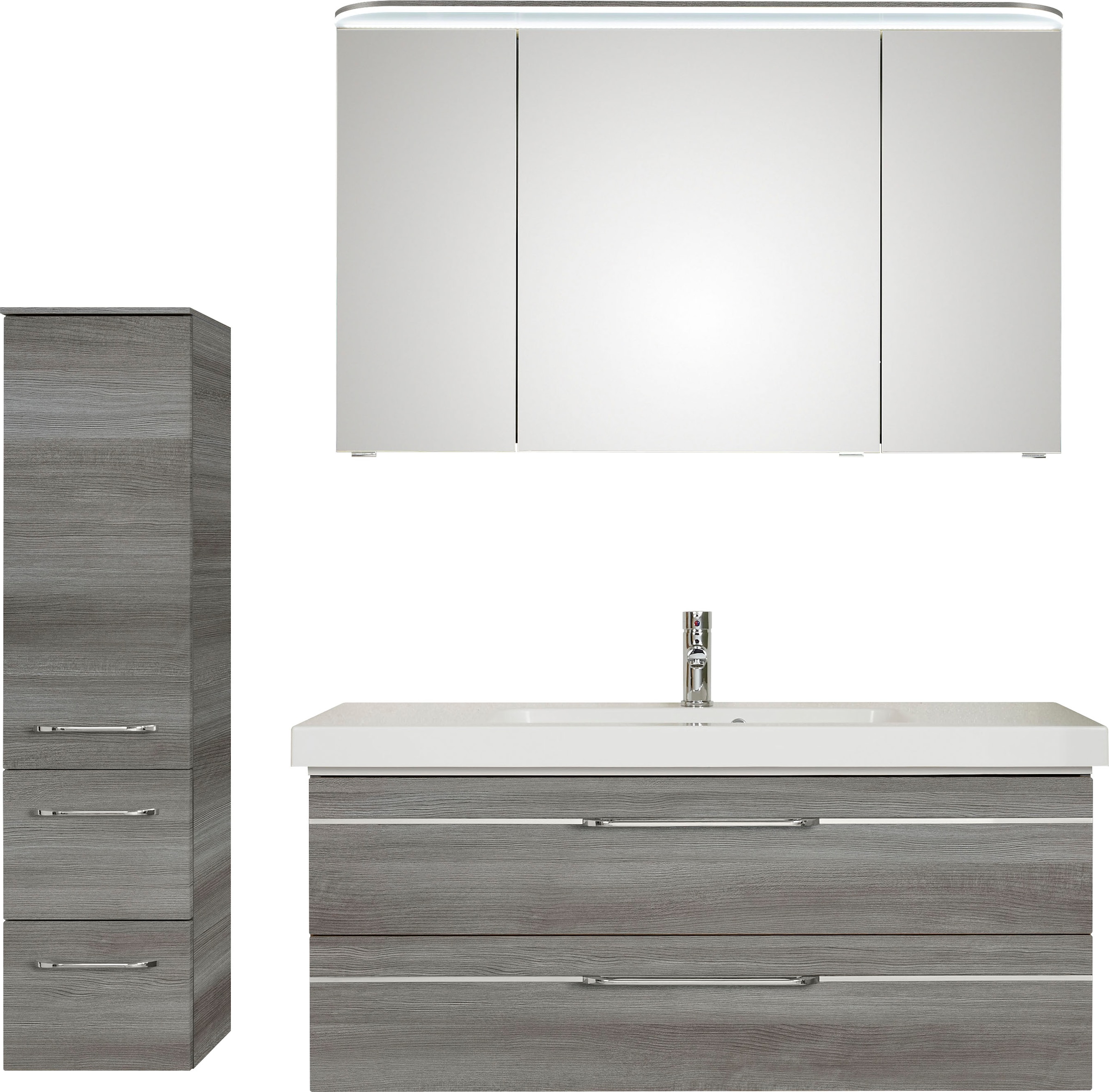 Saphir Badmöbel-Set "Balto Sprint 3-teilig, Mineralmarmor-Waschtisch mit LED-Spiegelschrank", (4 St.), Badezimmer Set mi