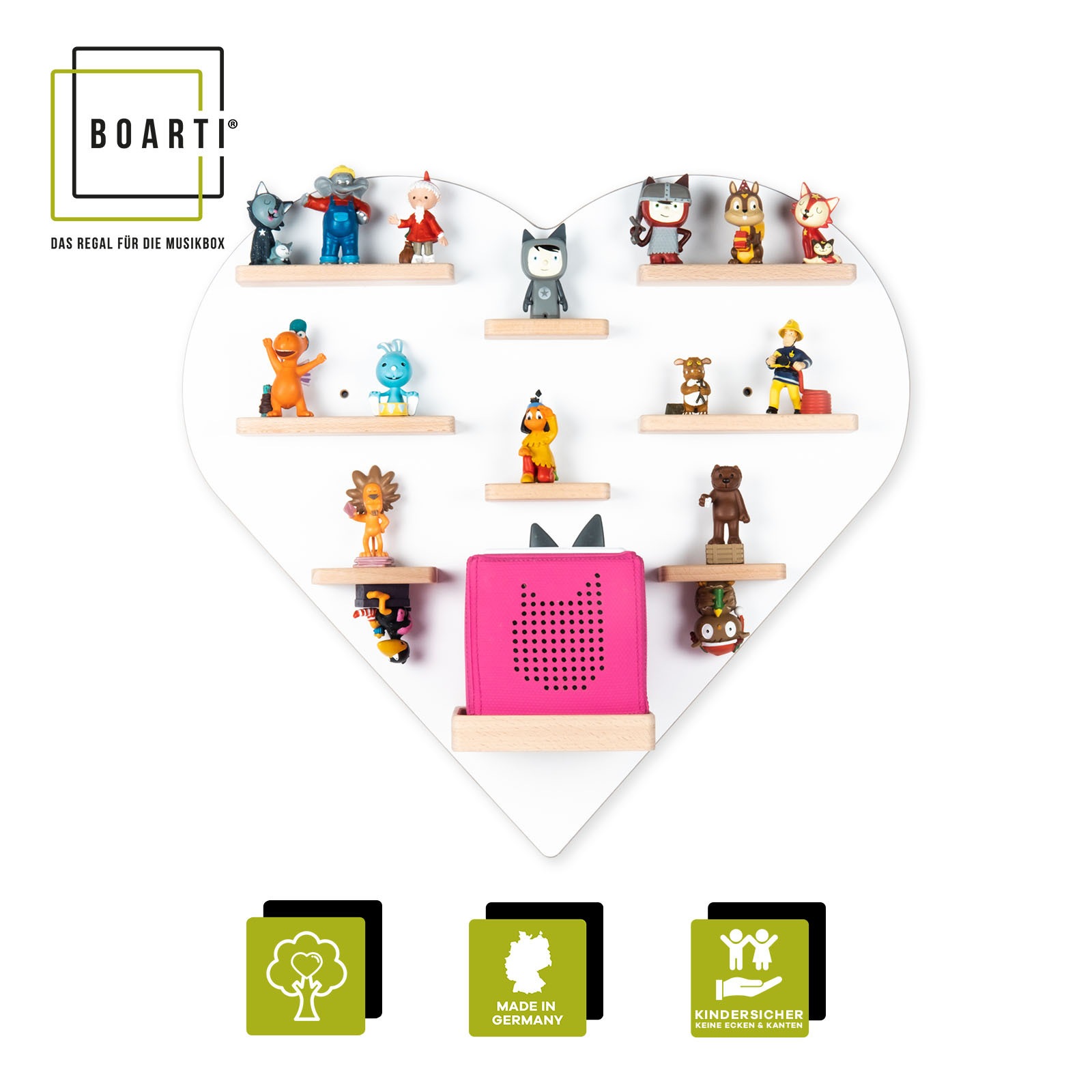 Boarti Wandregal »Regal Holz Herz Kinder Toniebox Tonies Figuren«