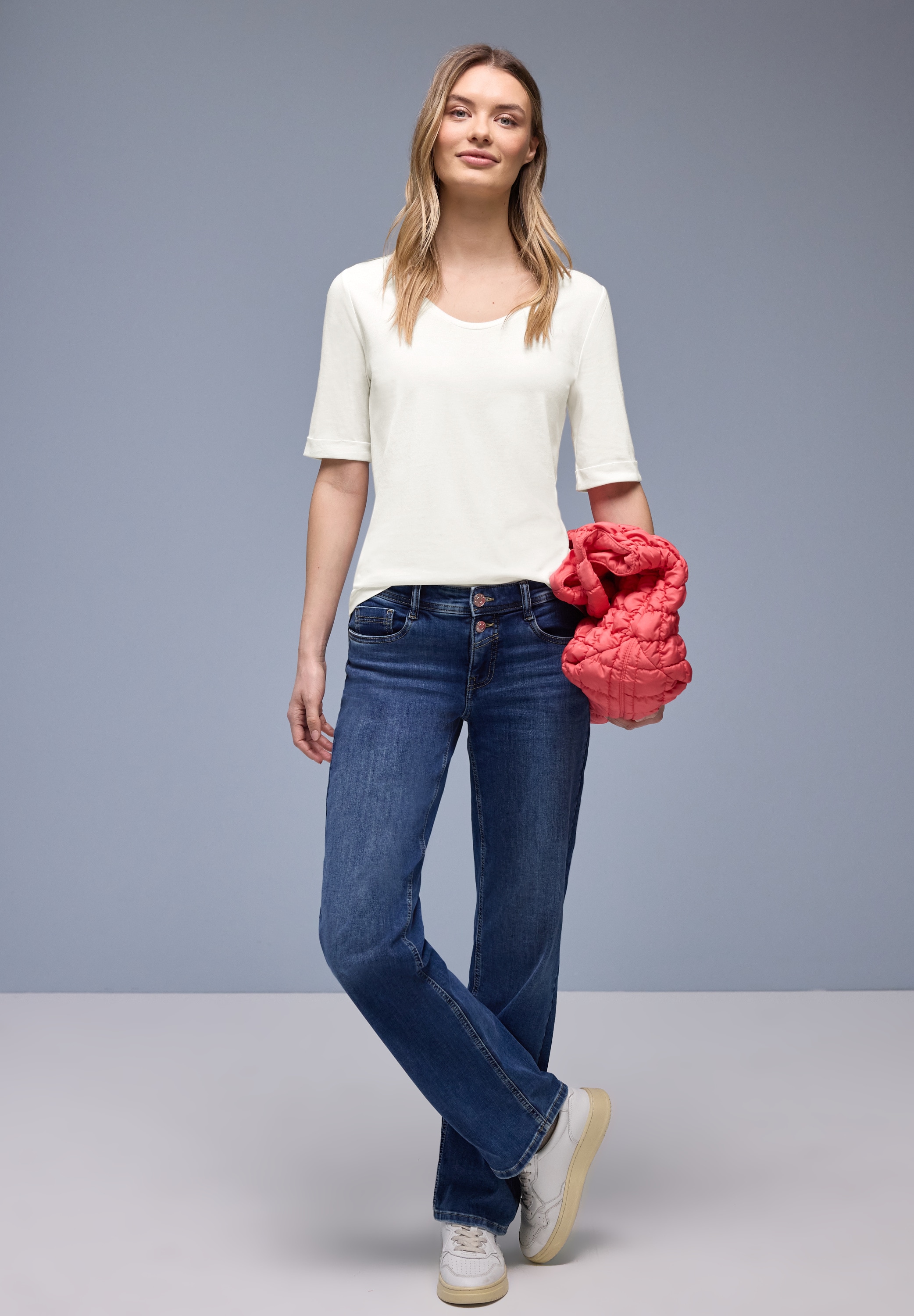 STREET ONE Rundhalsshirt Halbarm mit Turn-up