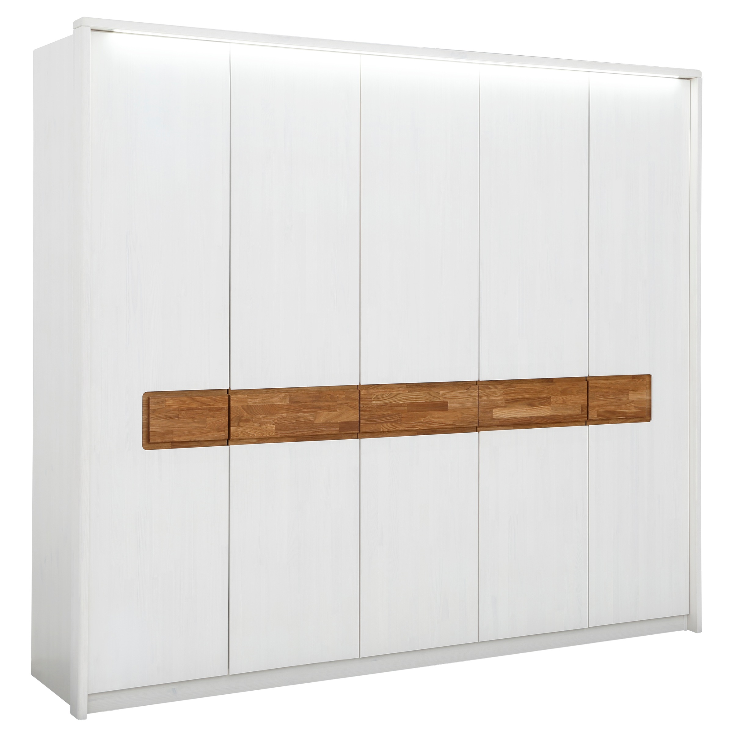 Home affaire Kleiderschrank Armanda, Kleiderschrank Armanda aus Kiefer massiv, Applikationen aus Eiche massiv, mit 2 Kleiderstangen, Breite 248 cm