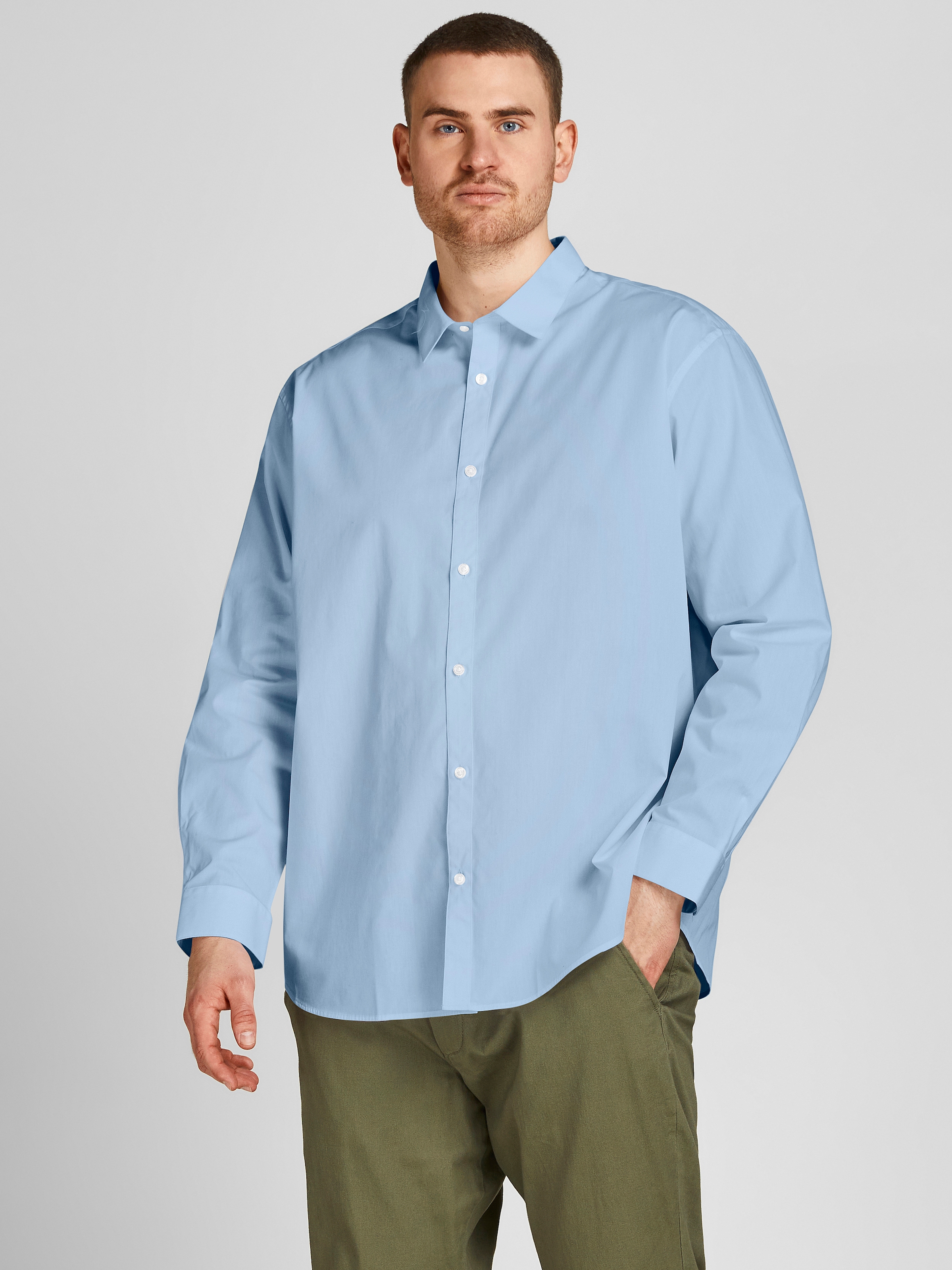 Jack & Jones PlusSize Langarmhemd "Jjjoe Shirt Ls Plain Pls" Materialmix, Normal Geschnitten