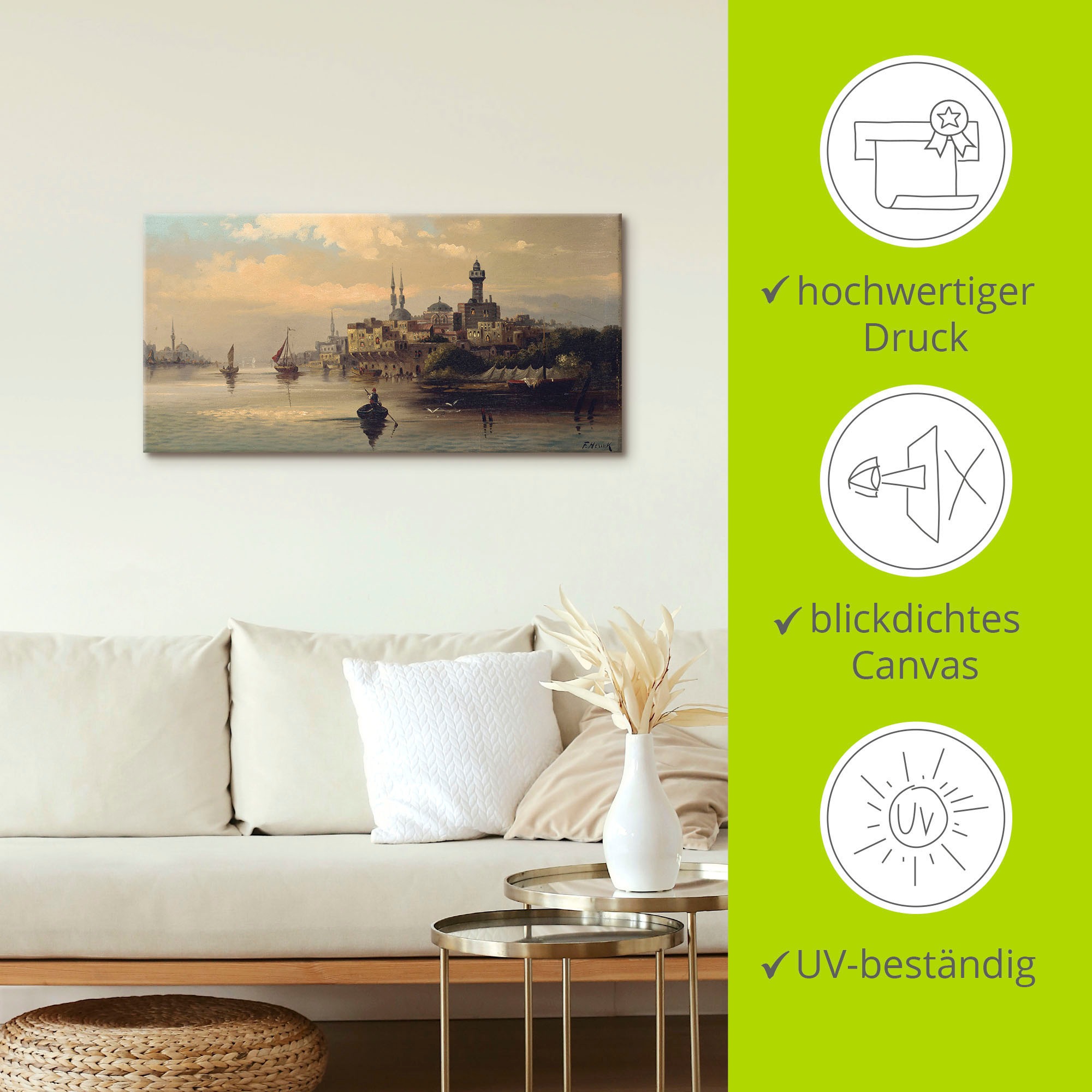 Wandbild ARTLAND "Kauffahrtsschiffe auf Bosporus, Istanbul", blau (farbe bild(er): blau), B:150cm H:75cm, Bilder, als Leinwandbild, Poster in verschied. Größen 3