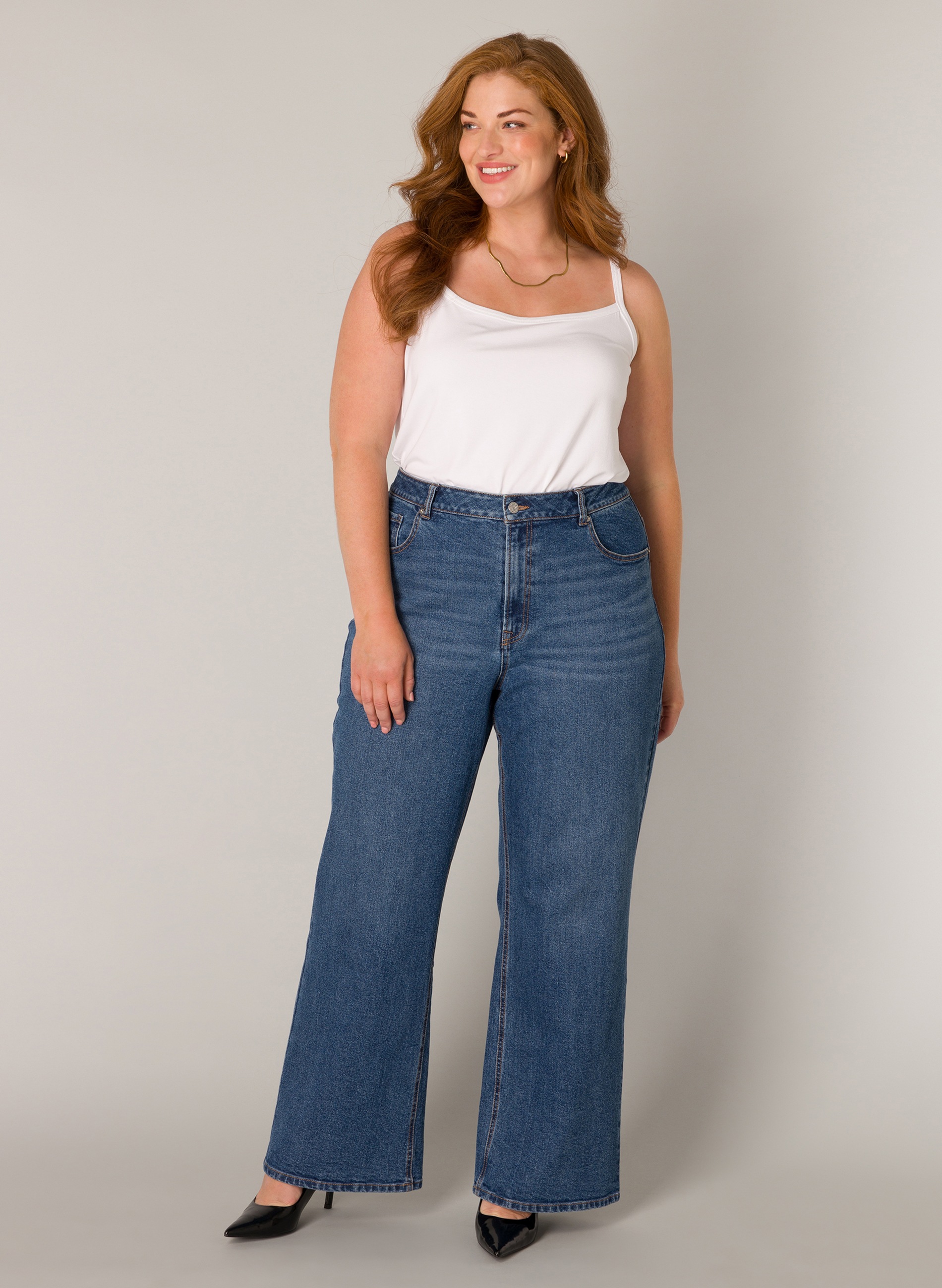 Base Level Curvy Women's Wide Leg Jeans Mid Blue 44/32 3