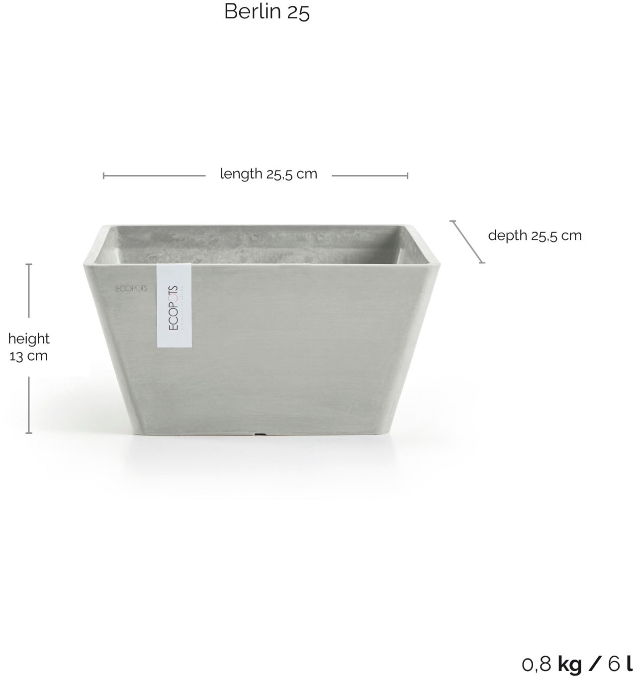 ECOPOTS Blumentopf »BERLIN White Grey« BxTxH: 25x25x12,8 cm