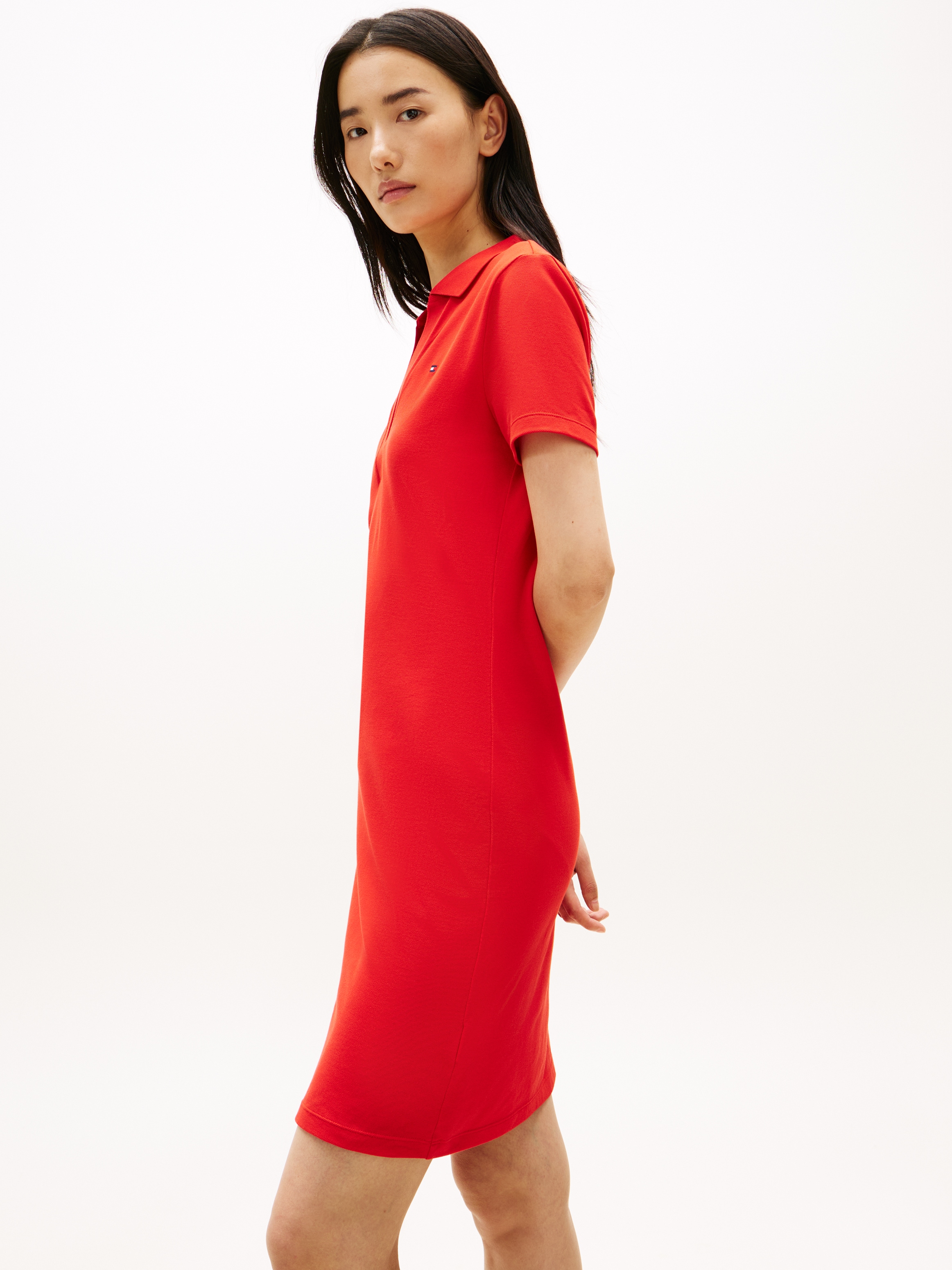 Tommy Hilfiger Polokleid »SLIM OPEN NK POLO DRESS SS« mit gestickter Tommy Hilfiger Flagge