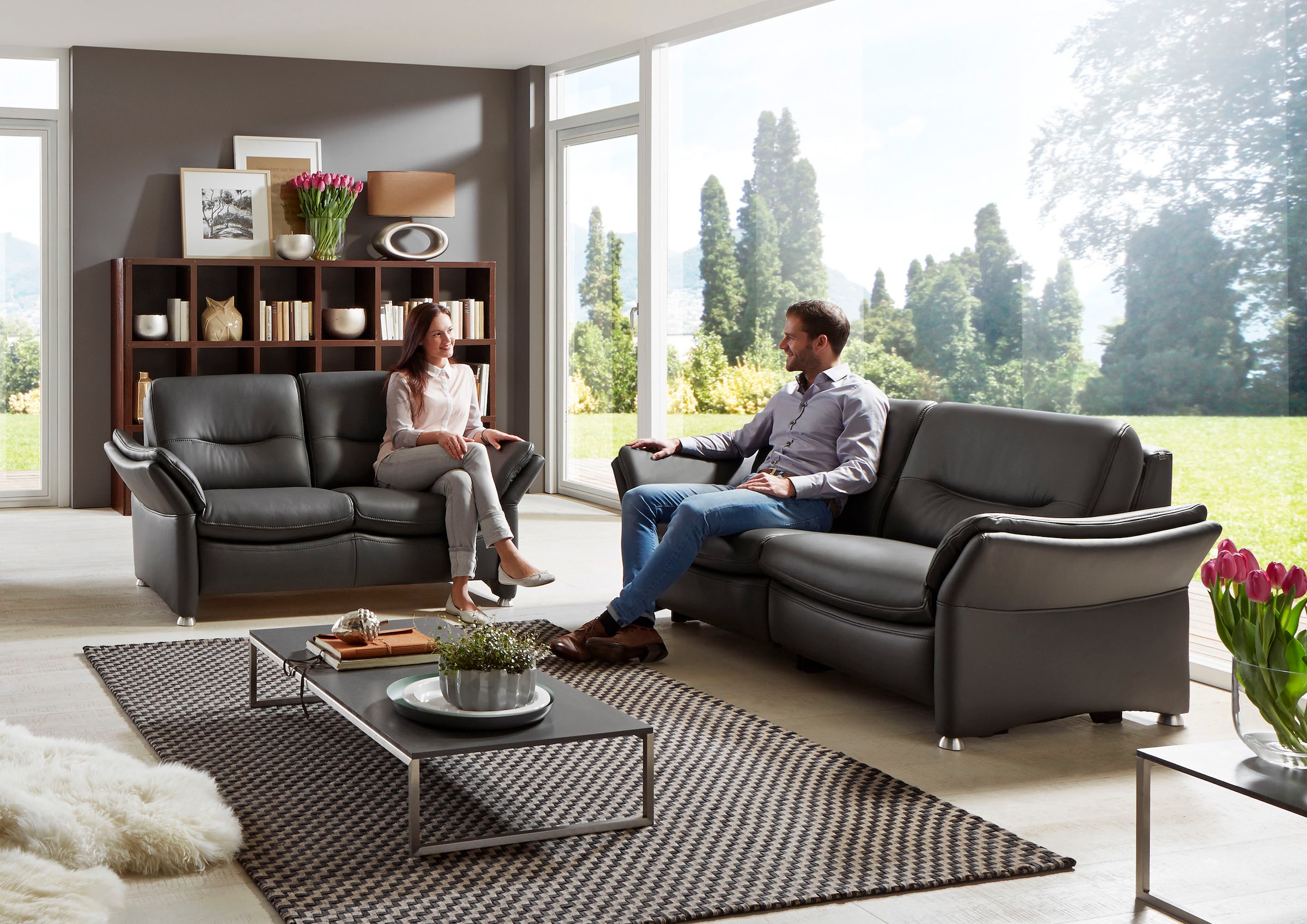 HUKLA 2,5-Sitzer »HU-SF15058 Ledersofa, Breite 194 cm«, aus Leder, optional Kopfstütze u. WallAway-Funktion