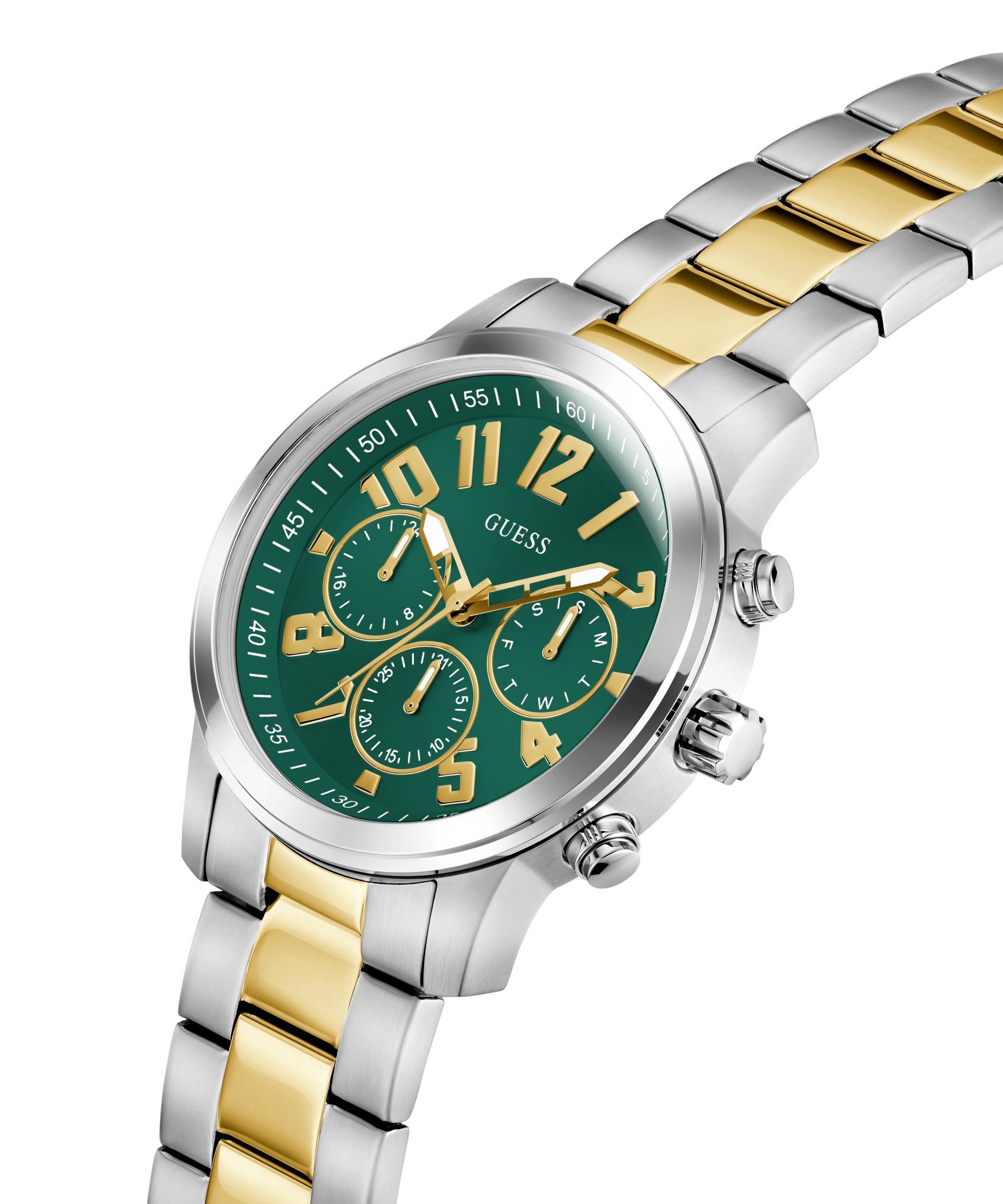 Guess Quarzuhr »PARKER« Armbanduhr, Herrenuhr, Edelstahlarmband, analog, Wochentag, Tag