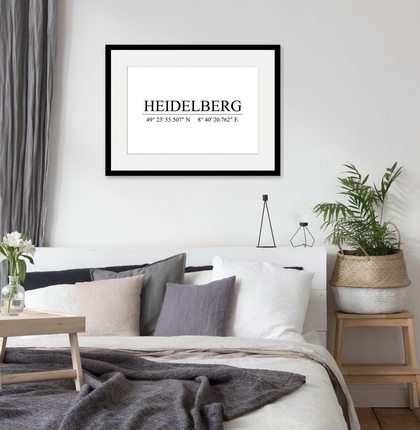 queence Bild »Heidelberg«, Städte-Schriftzug-Deutschland-Stadt-Schwarz-Weiß, (1 St.), HD Premium Poster-Druck inkl. Holzrahmen