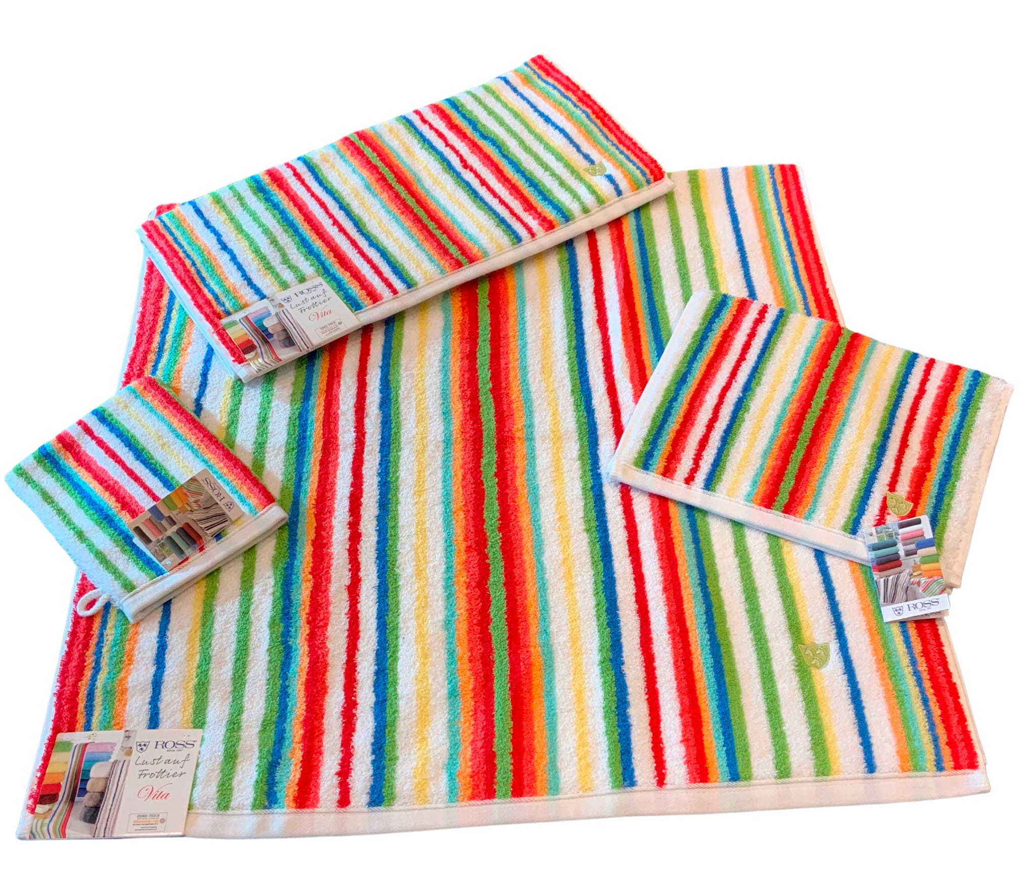 ROSS Gästehandtücher "Multicolor" mit Streifen und gesticktem ROSS-Emblem günstig online kaufen