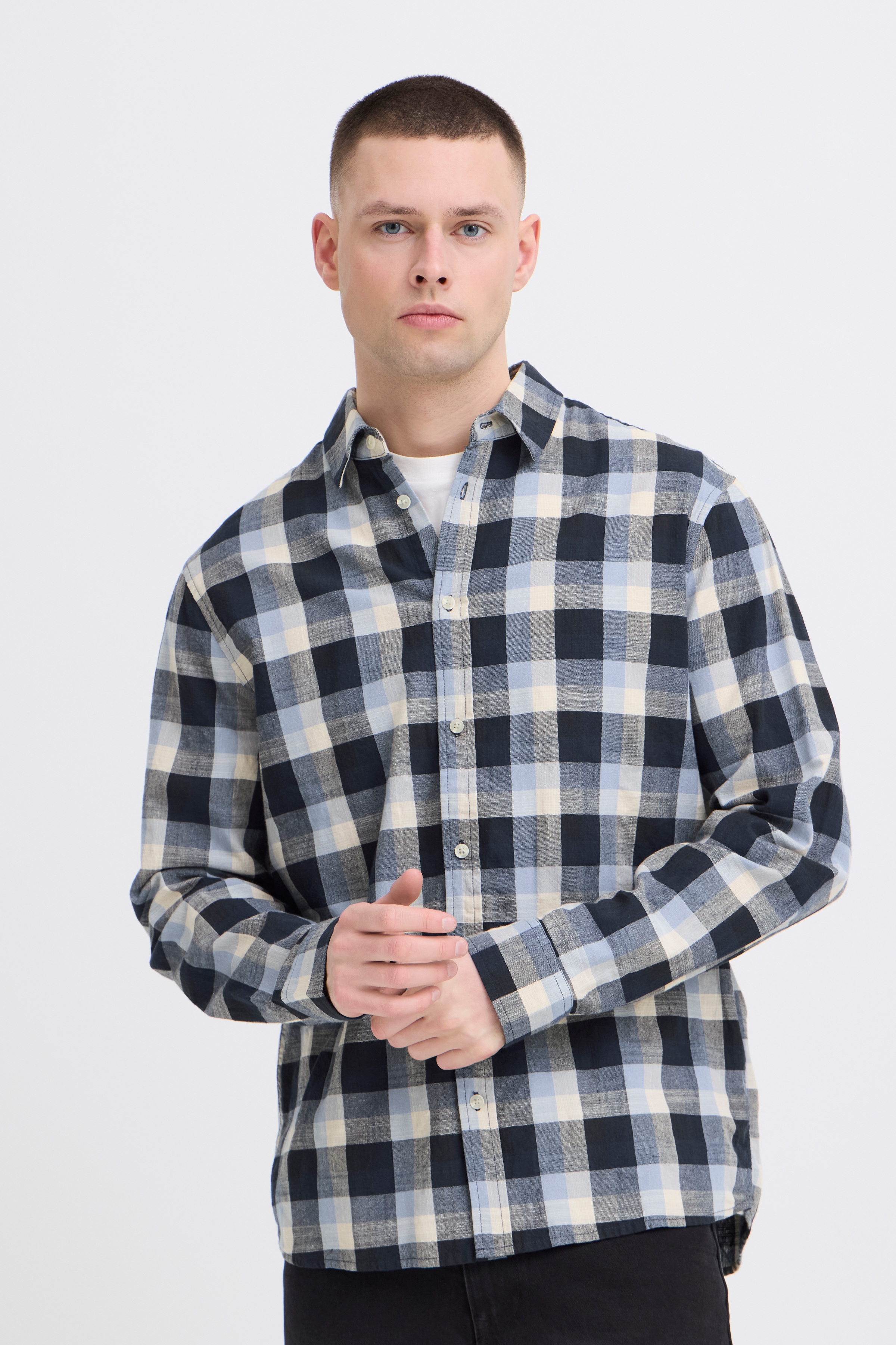 Blend Langarmhemd "BHDARIS SLUB CHECK" kariertes Design, mit Markenlabel, aus Baumwolle, Regular Fit