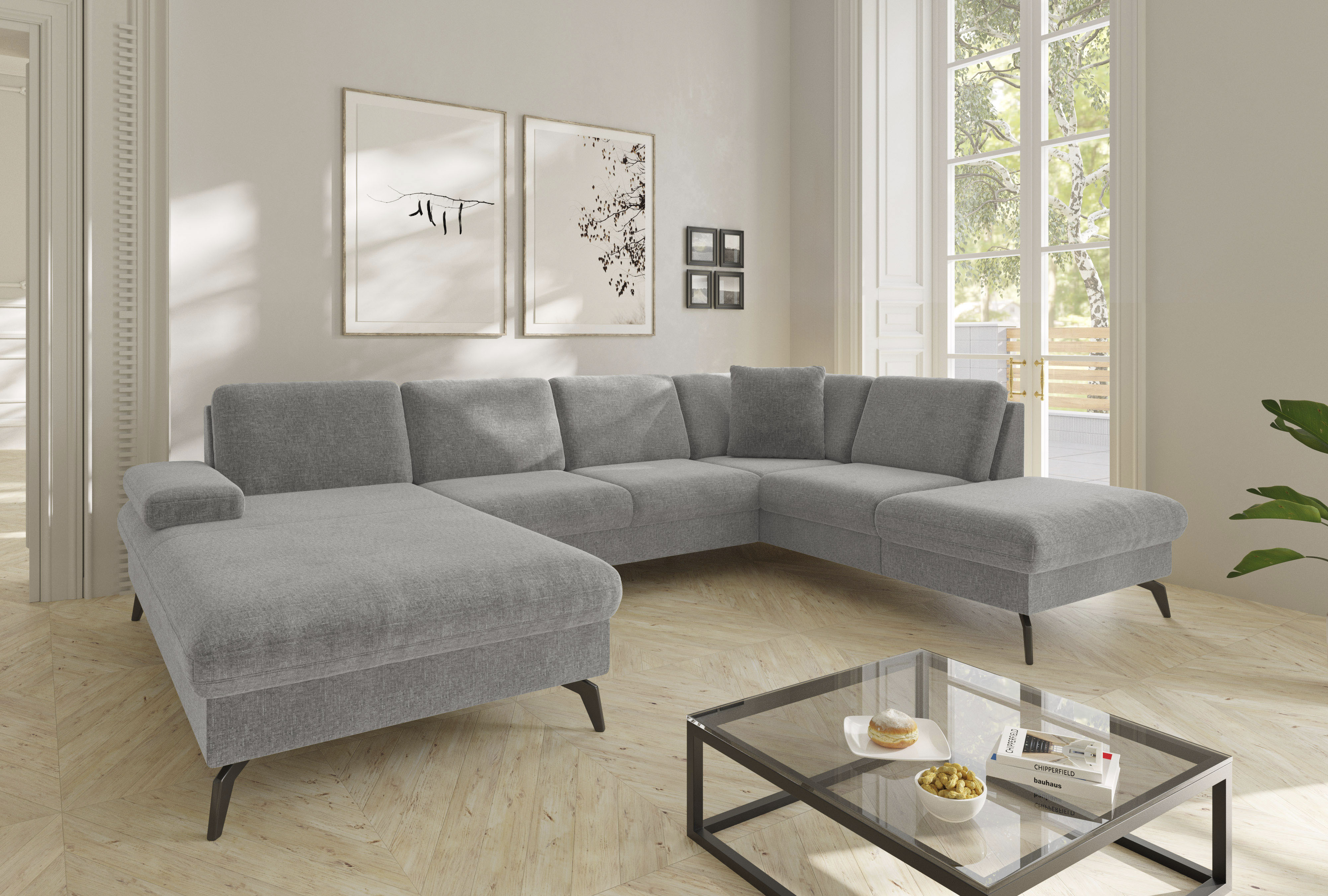 sit&more Wohnlandschaft "Morris Jubi U-Form, B: 300 cm, Armteilverstellung" optional mit Bettfunktion, 1 Zierkissen, komfortable Sitzhöhe 44 cm
