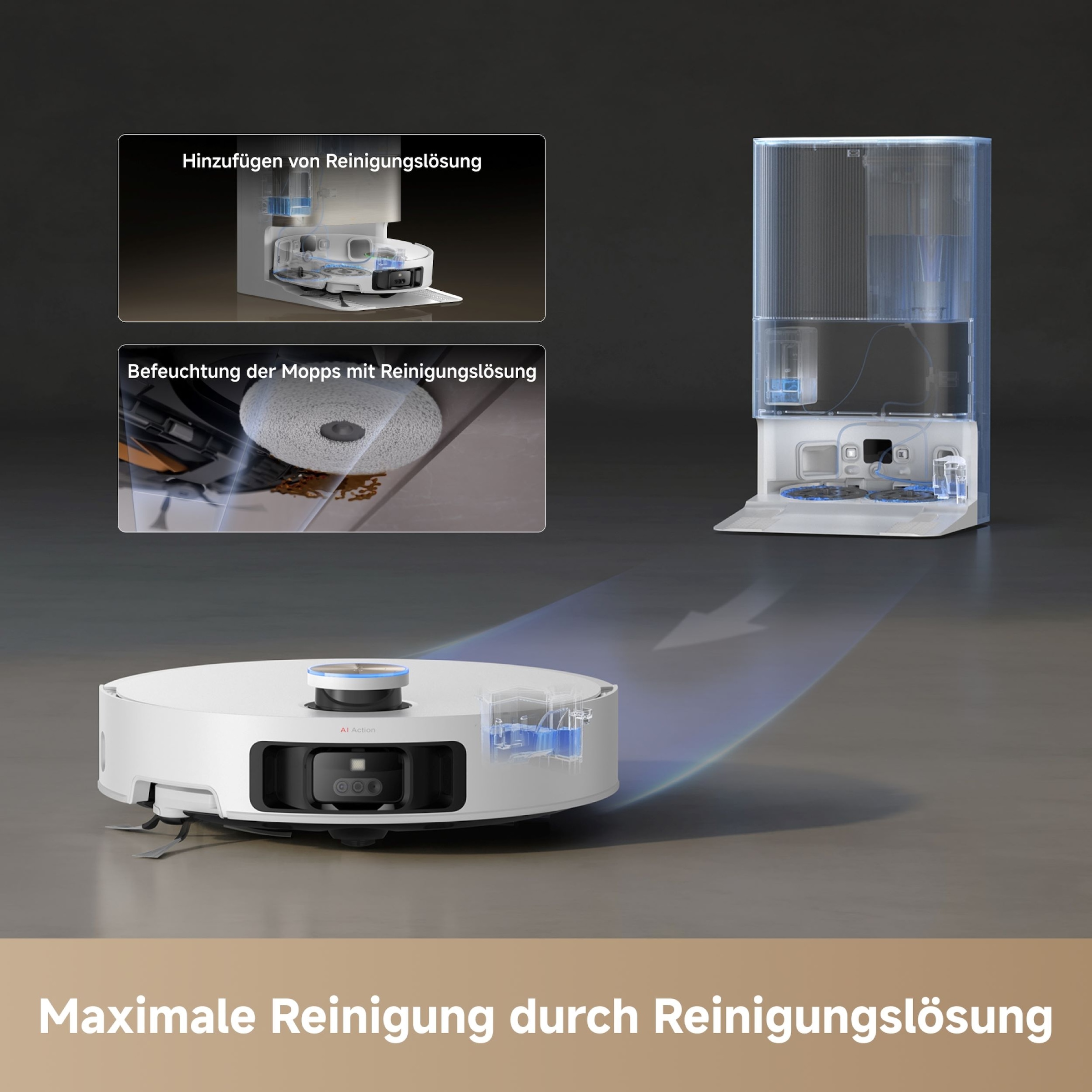 Dreame Nass-Trocken-Saugroboter »Dreame X50 Ultra Complete mit Wischfunktion, 20.000 Pa Saugkraft«, mit selbstreinigender Basisstation und Ablegen der Wischmopps.