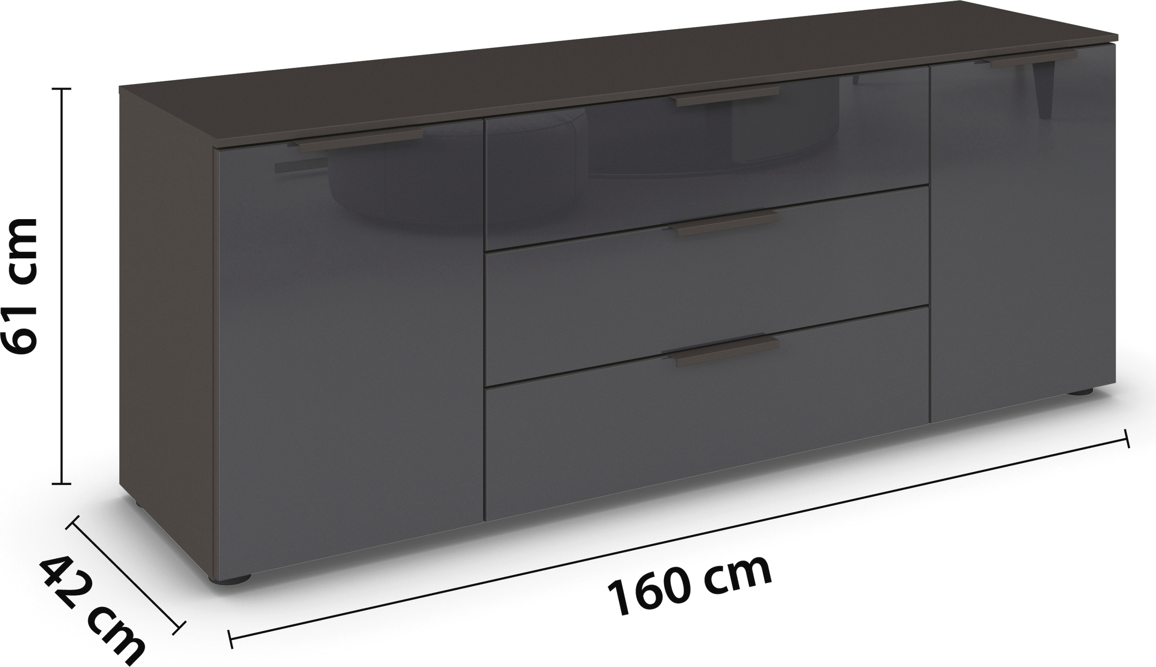 rauch Schubkastenkommode »Kommode Türkommode Sideboard Kombikommode FLIPP mit Glasfront«, (Breite 160 cm mit 2 Einlegeböden), 2-türig mit 3 Schubladen und Soft-Close-Funktion sowie Glasfront