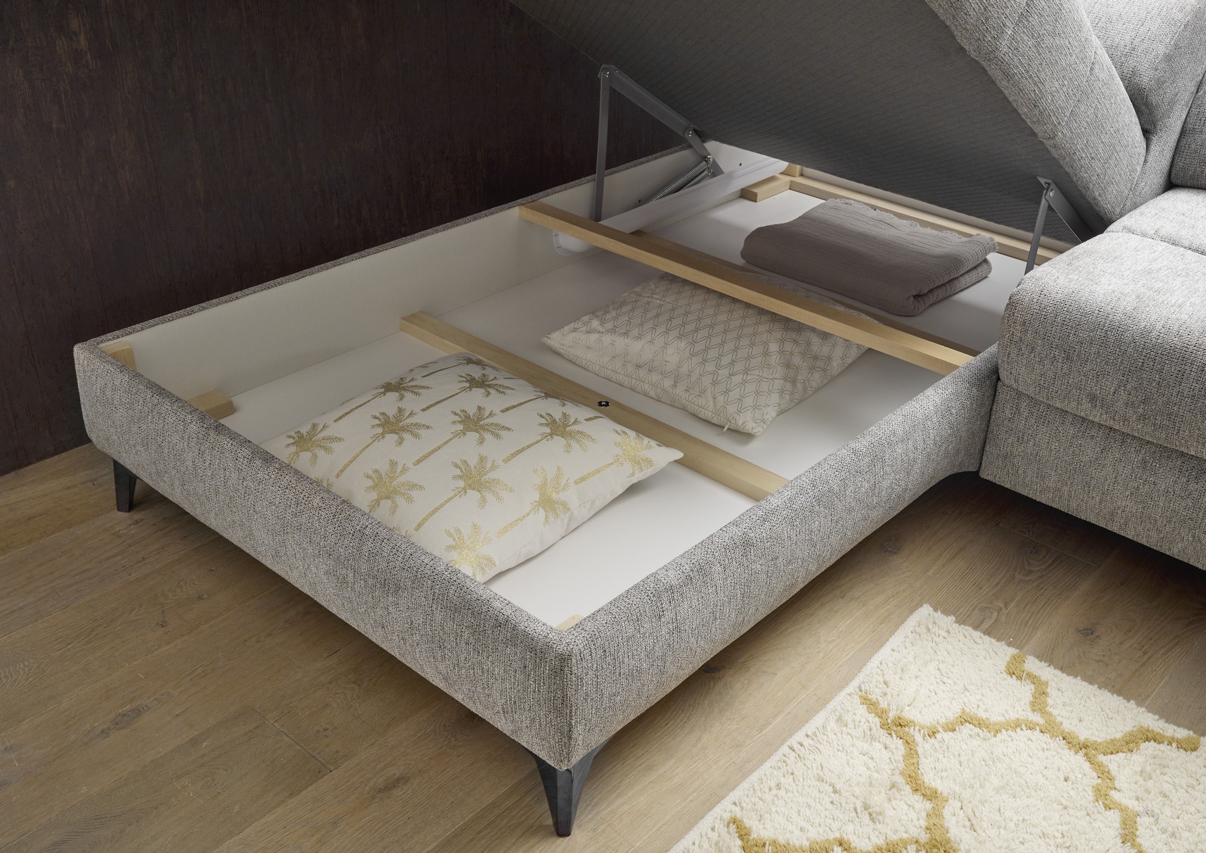 ED EXCITING DESIGN Ecksofa »Sydney L-Form«, mit Bettfunktion, Bettkasten, Kopfteilverstellung & 2 Zierkissen