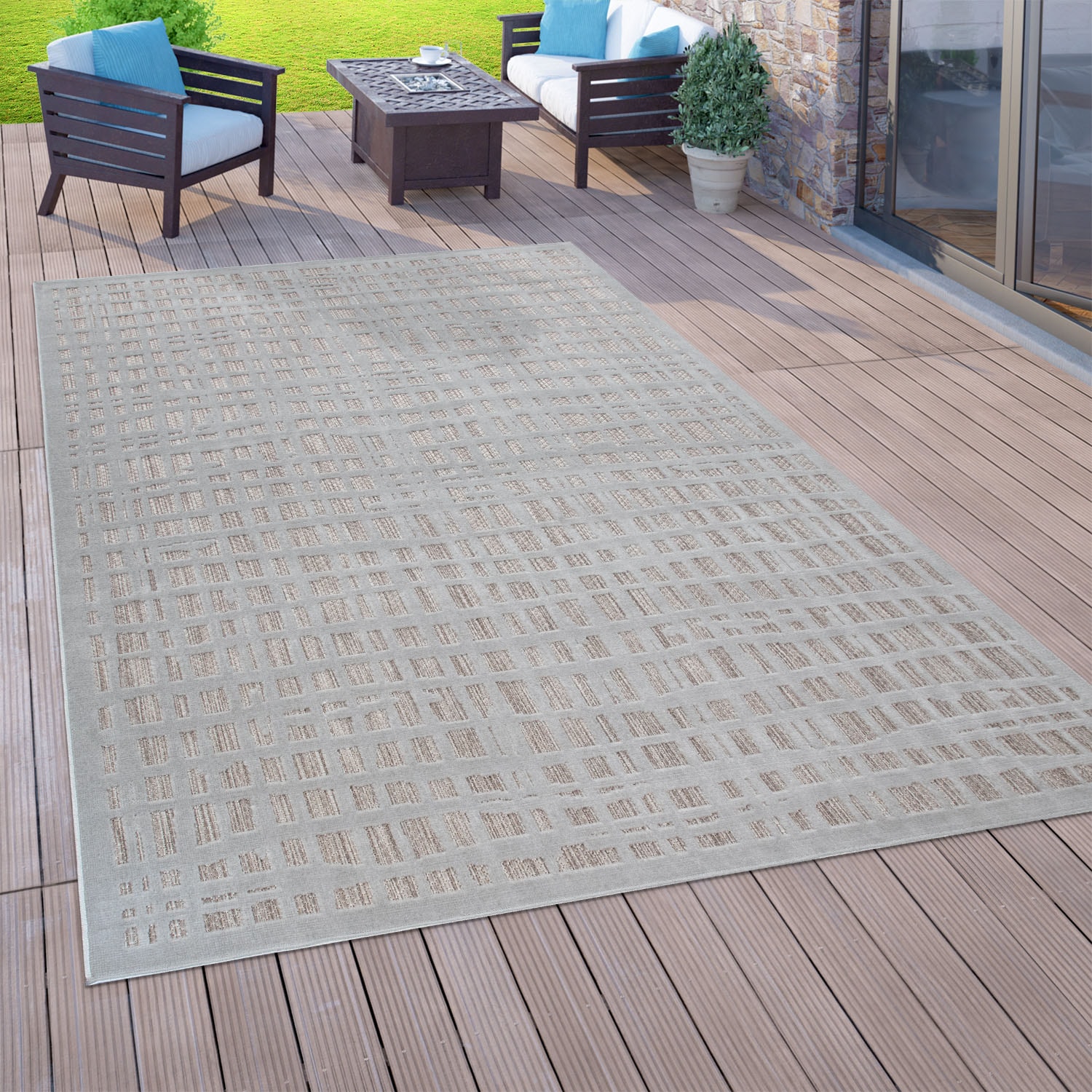 Paco Home Teppich »Teka 782«, Outdoor Karo | 3D-Effekt, Flachgewebe, kaufen geeignet rechteckig, In- Muster, BAUR und