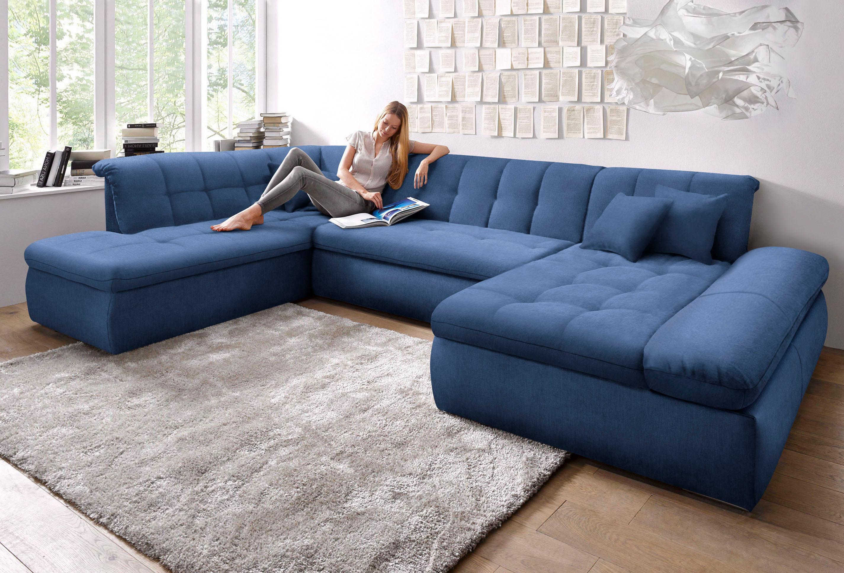 DOMO collection Wohnlandschaft "NMORIC im XXL-Format, 353x216x80 cm, inkl. Zierkissen U-Form" wahlweise mit Bettfunktion und Armlehnenverstellung