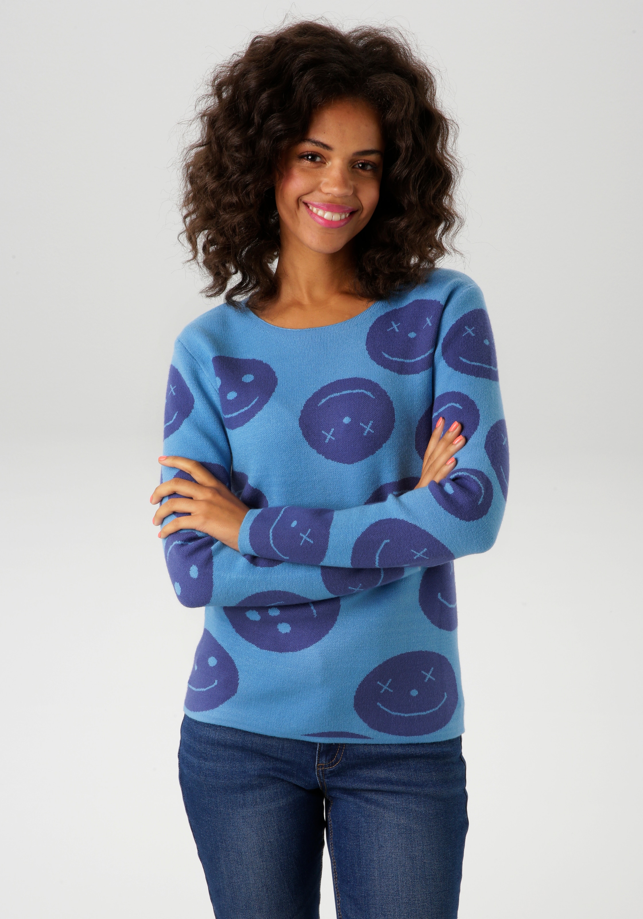 Aniston CASUAL Strickpullover, mit eingestrickten Smileys günstig online kaufen