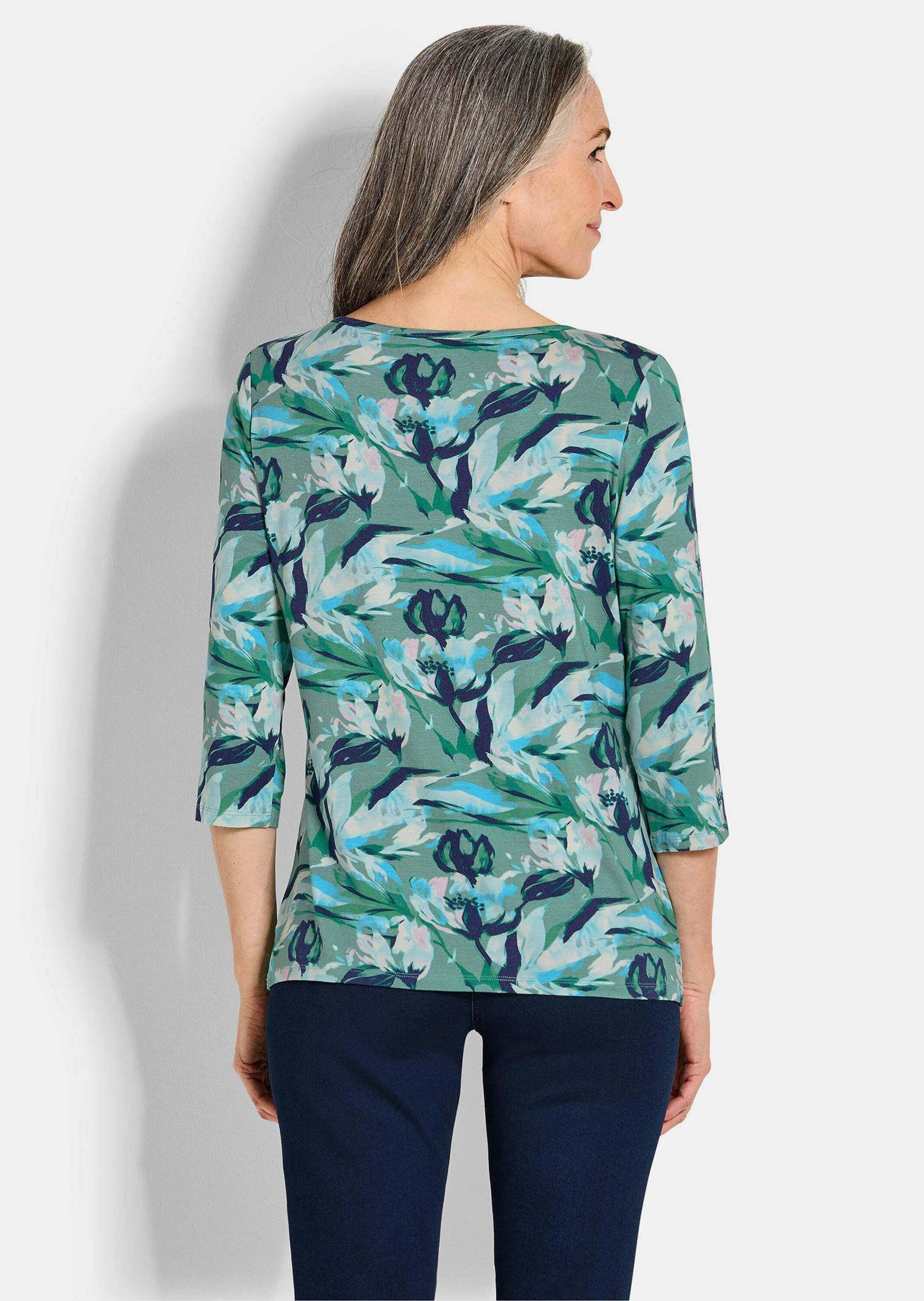 GOLDNER Kurzarmshirt »Kurzgröße Jersey-Shirt mit Blumenmuster«