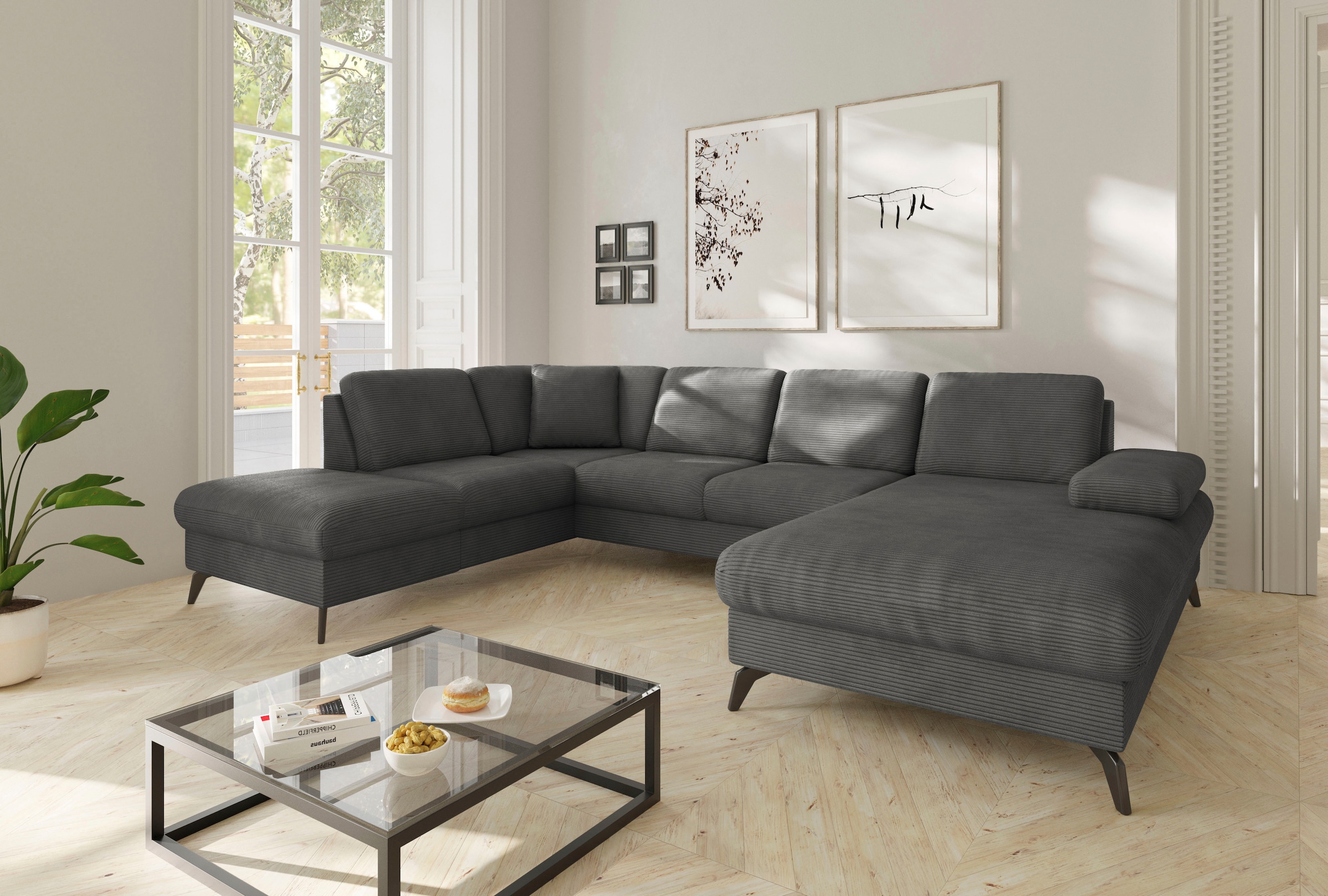 sit&more Wohnlandschaft "Morris Jubi U-Form, B: 300 cm, Armteilverstellung" optional mit Bettfunktion, 1 Zierkissen, komfortable Sitzhöhe 44 cm