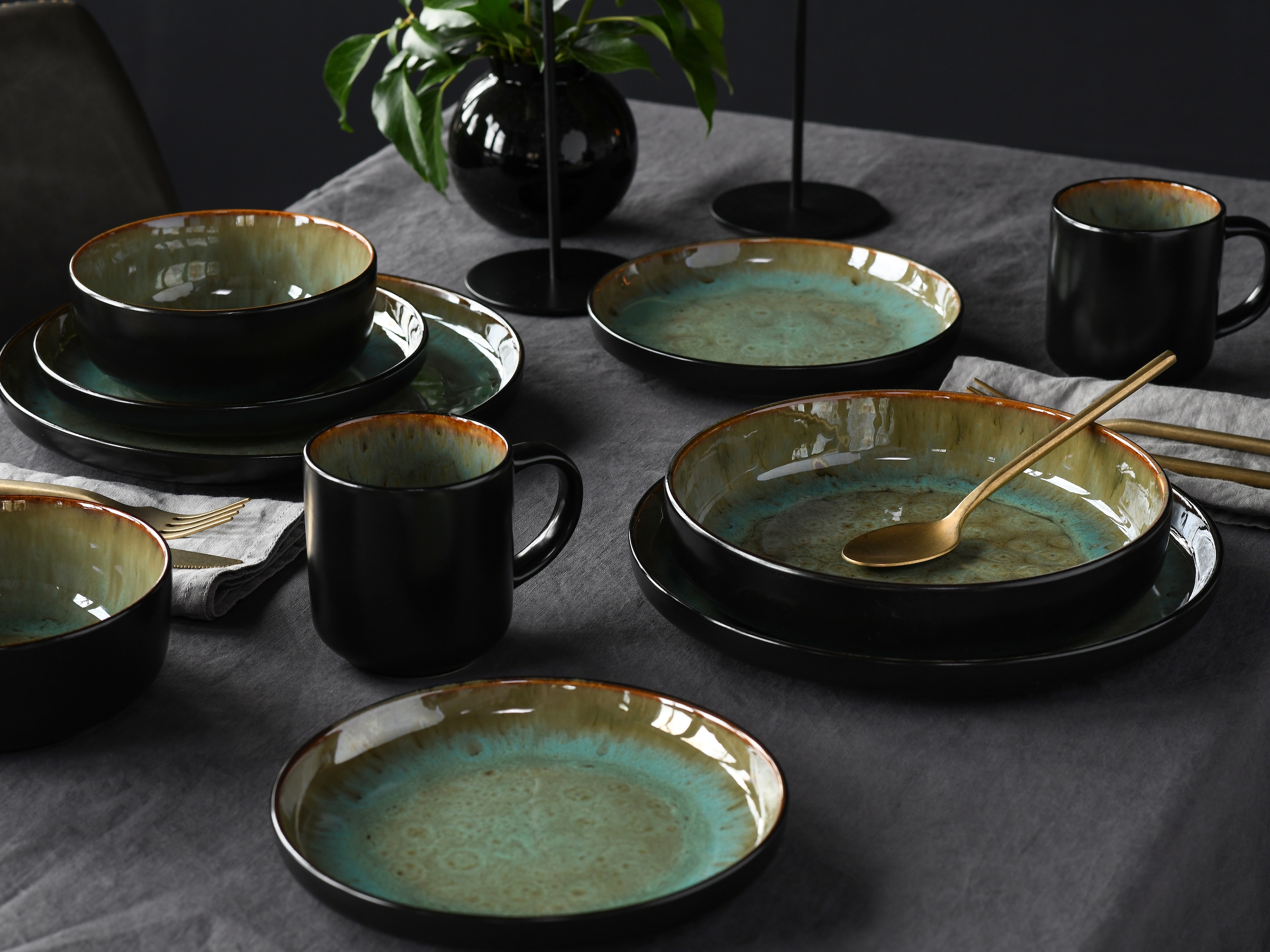CreaTable Kombiservice »Nordic Fjord«, (Set, 10 tlg.), je 2 Speiseteller, Suppenteller, Dessertteller, Schalen, Kaffeebecher