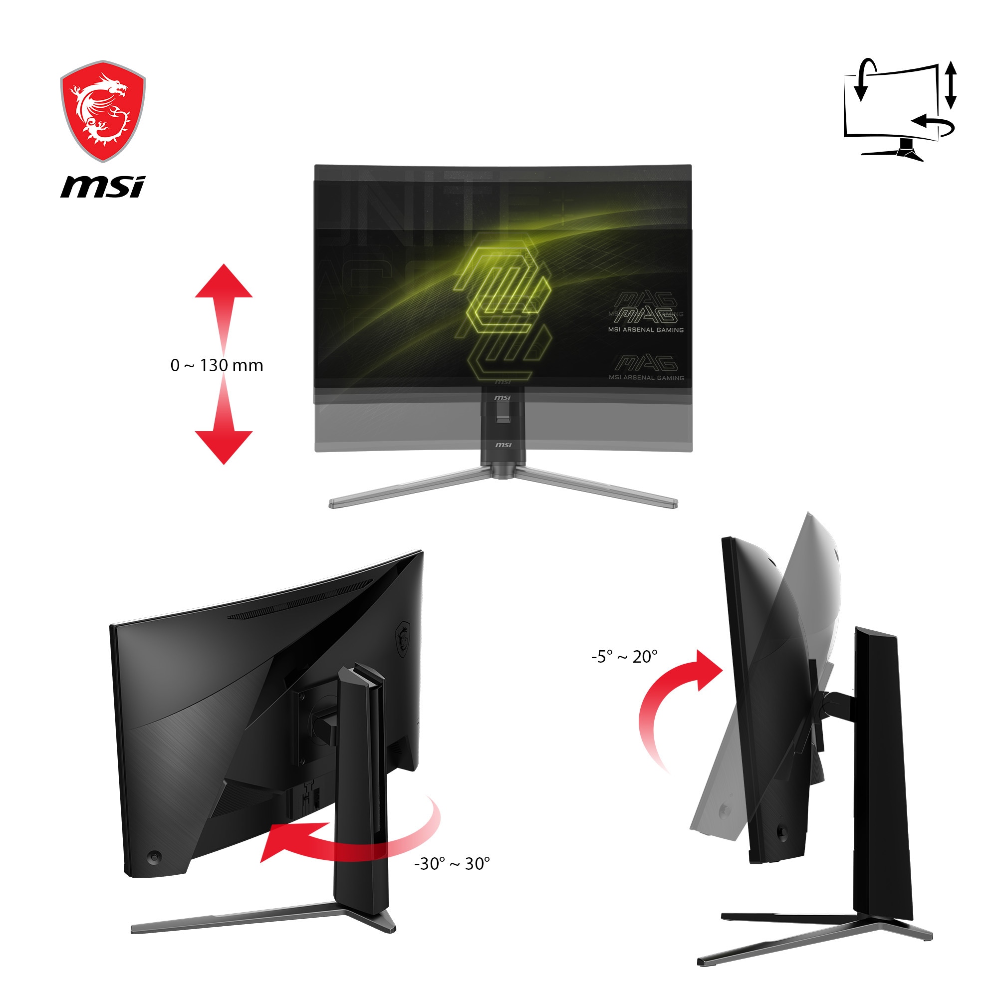 MSI Curved-Gaming-Monitor »MAG 27CQ6PF«, 69 cm/27 Zoll, 2560 x 1440 px, WQHD, 0,5 ms Reaktionszeit, 180 Hz, 3 Jahre Herstellergarantie, höhenverstellbar