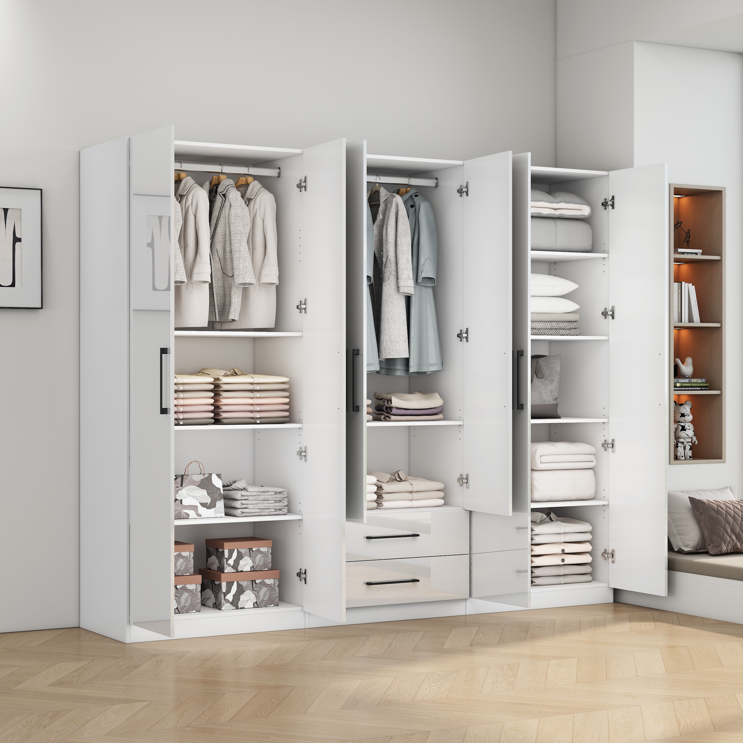 OTTO home Kleiderschrank »Sylt Schlafzimmerschrank Garderobe Schrank in hochglanz mit 6 Türen« Drehtürenschrank mit perfekter Innenausstattung