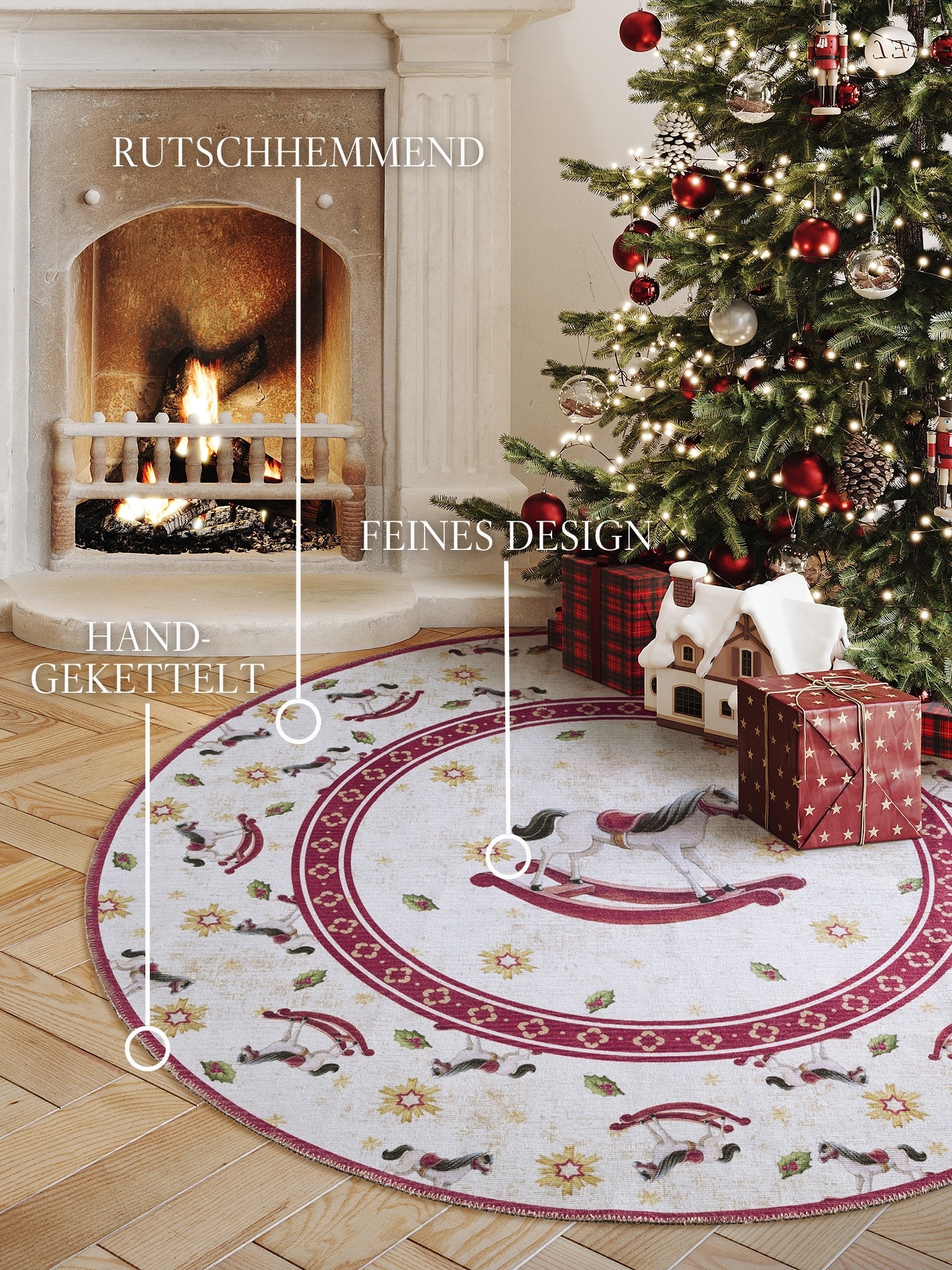 Villeroy & Boch Teppich »Toy's Deleight Limited Edition Rocking Horse«, rund, 3 mm Höhe, Limited Edition, Weihnachten, Wohnzimmer, Baumrock, Waschbar, Rund