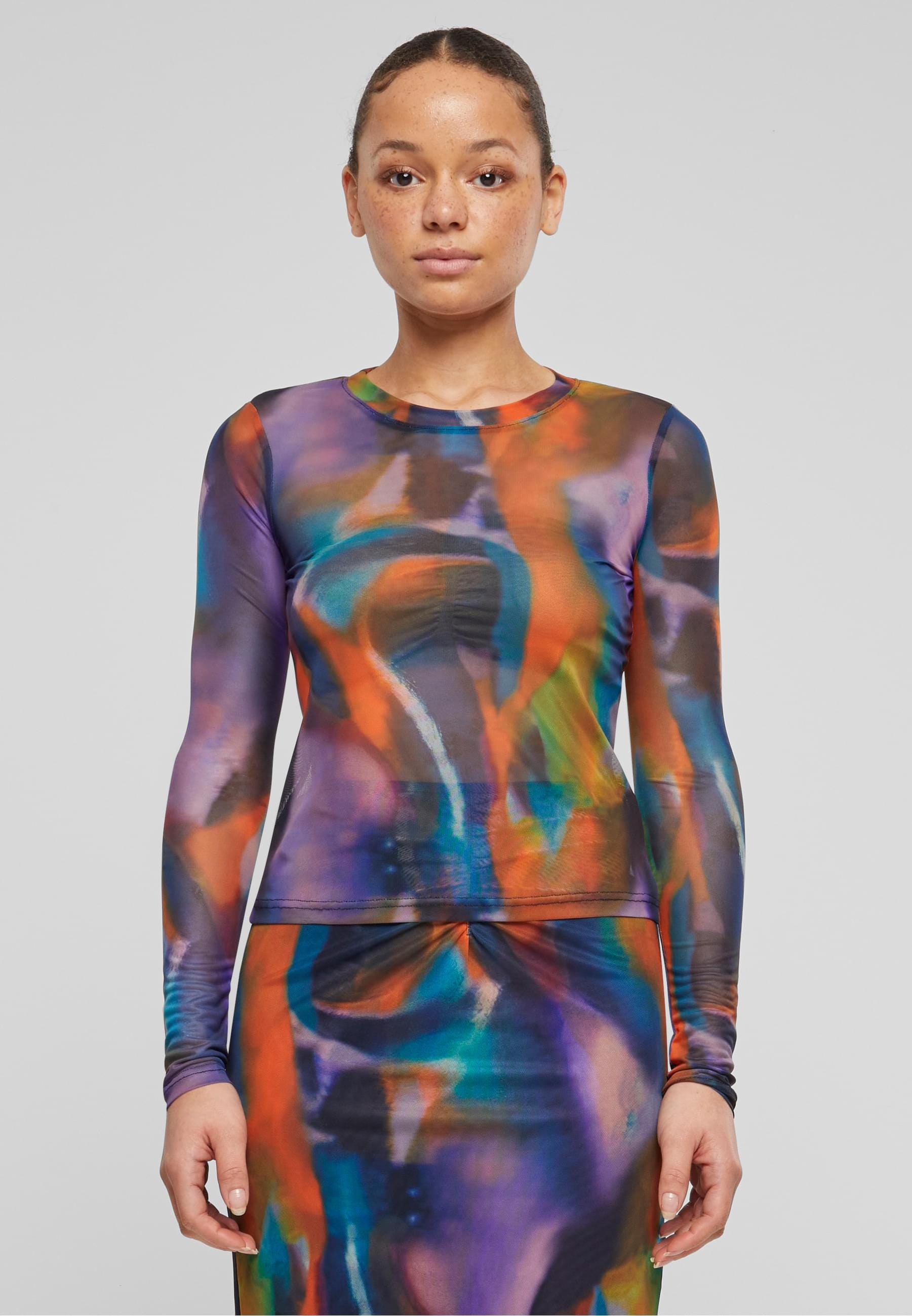 URBAN CLASSICS Shirtkleid »Urban Classics Damen Ladies AOP Mesh Longsleeve«, (1 tlg.)