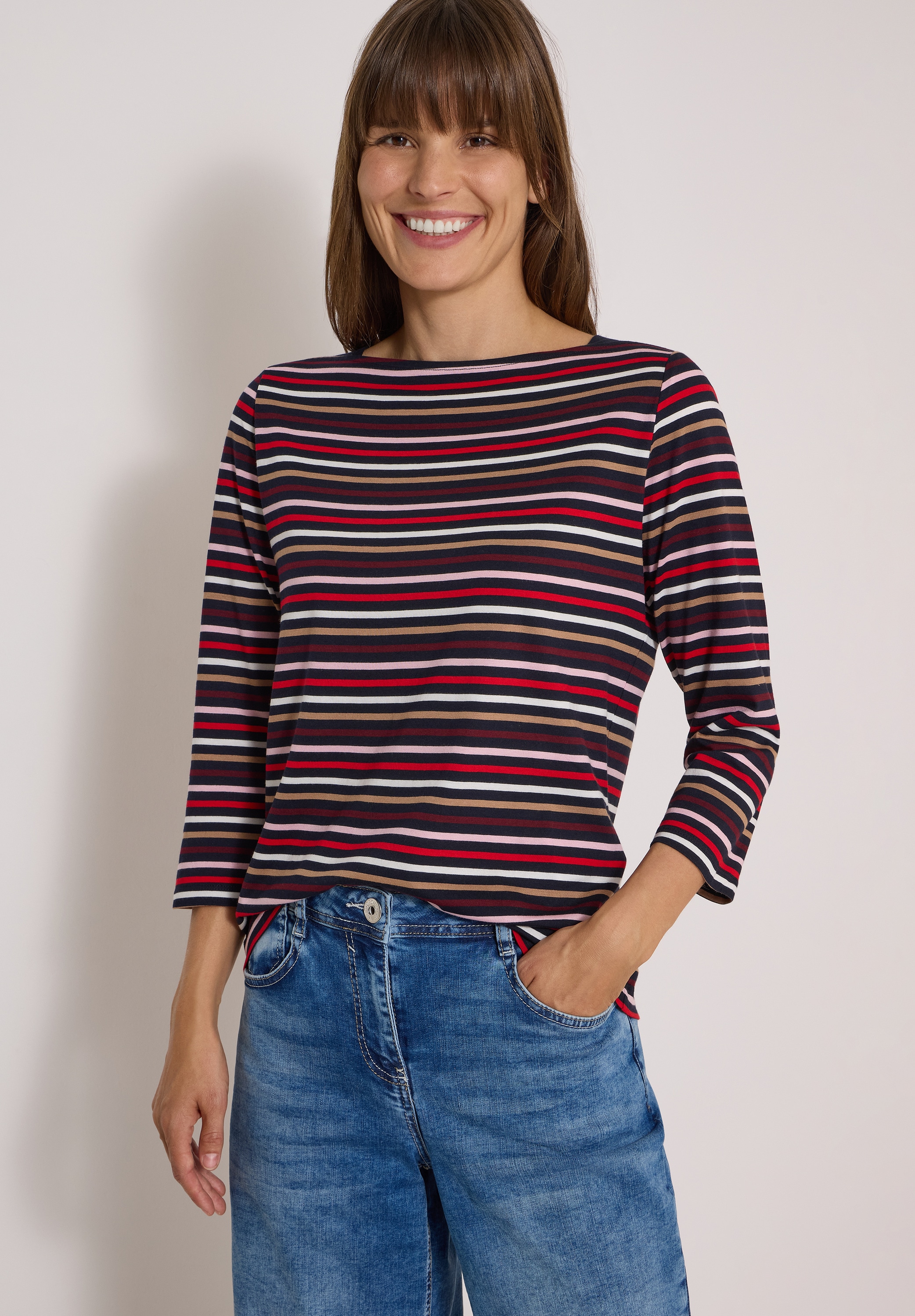 Cecil 3/4-Arm-Shirt mit Boat Neck und Streifen