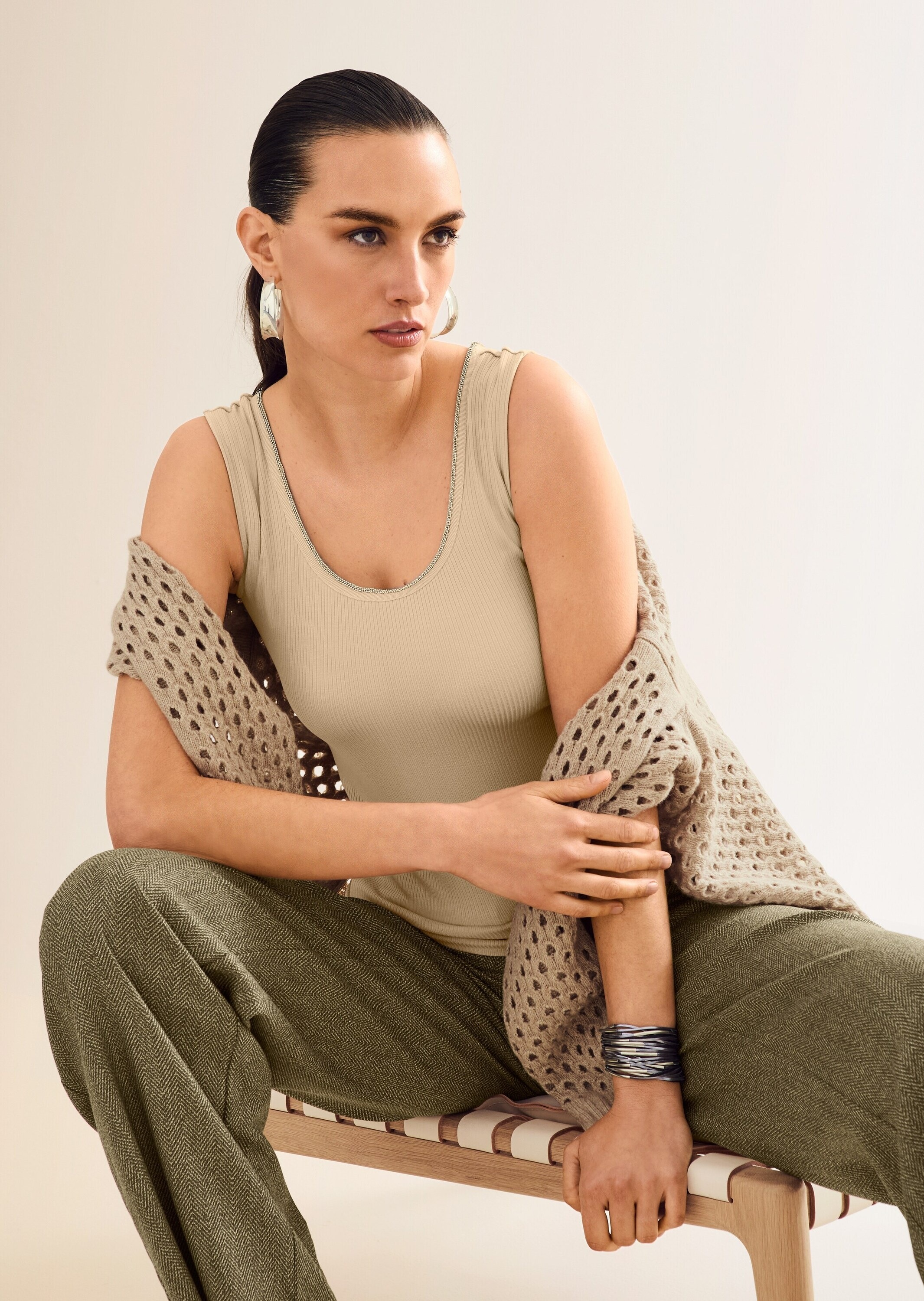 MADELEINE Trägertop Comfortable Top with Chain Detail Women's Beige Size 42 3