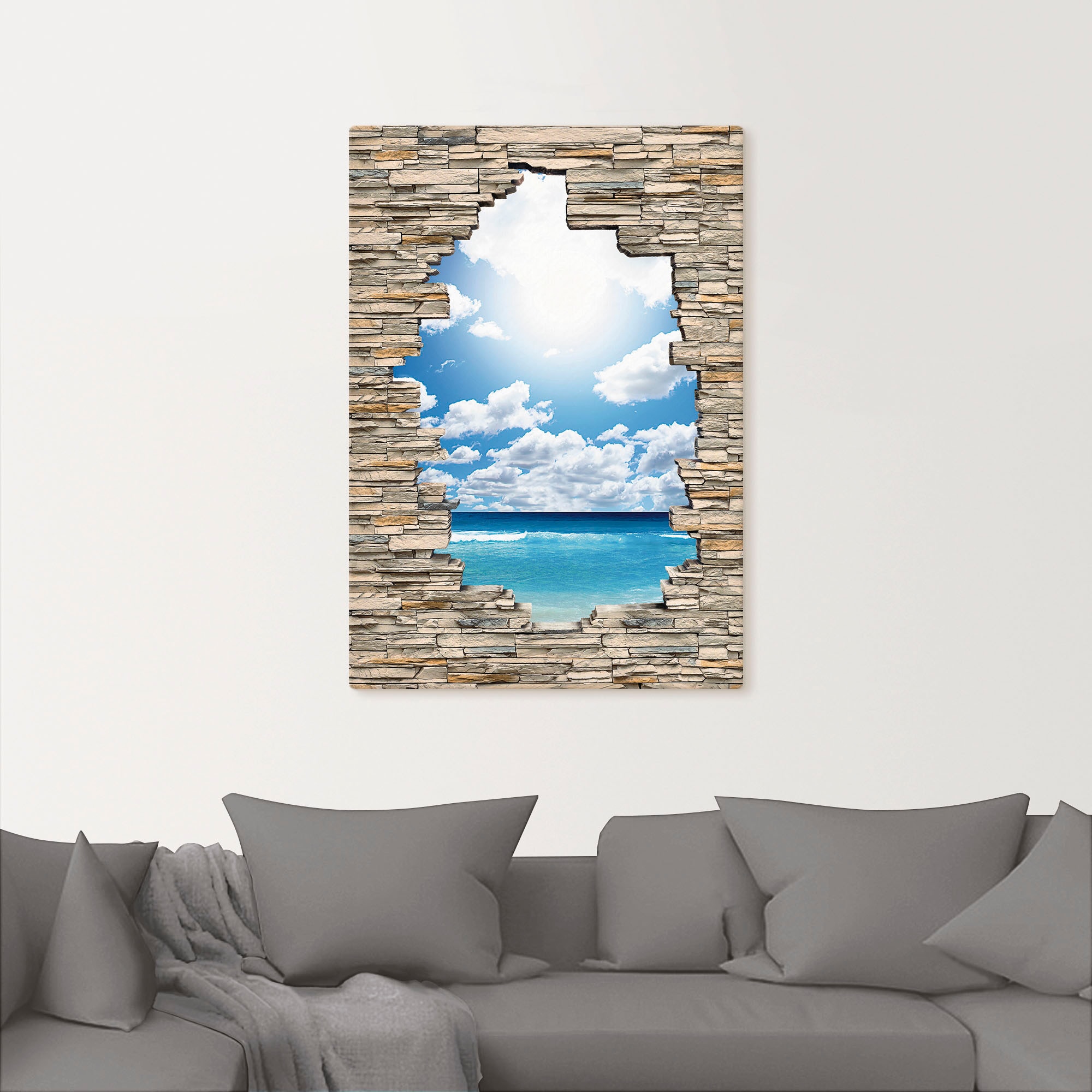 Artland Wandbild »Großartige Strandlandschaft Steinmauer«, Strandbilder, (1 St.), als Leinwandbild in verschied. Größen
