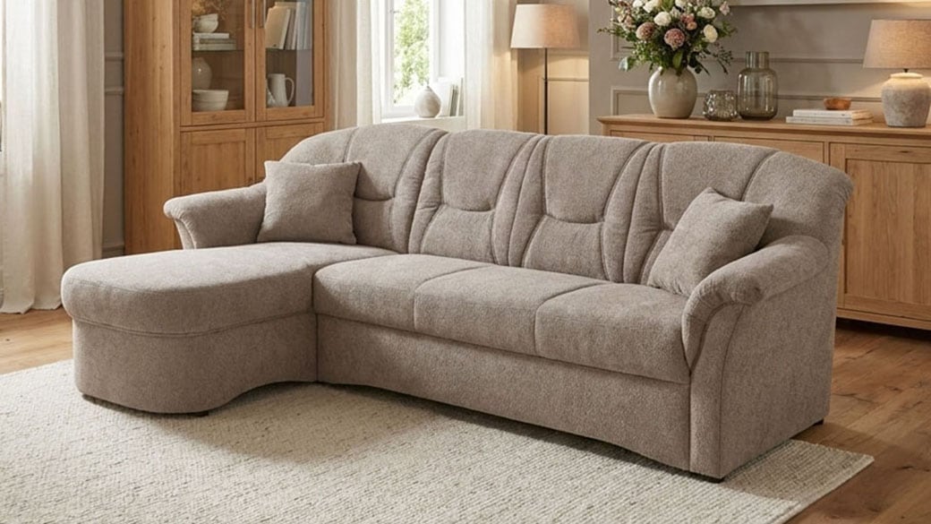 OTTO home Ecksofa "Langelland 232 x 146 cm, auch mit Schlaffunktion, mittelfester Sitz" L-Form, mit Federkern, pflegeleichter, weicher Luxus-Microfaser
