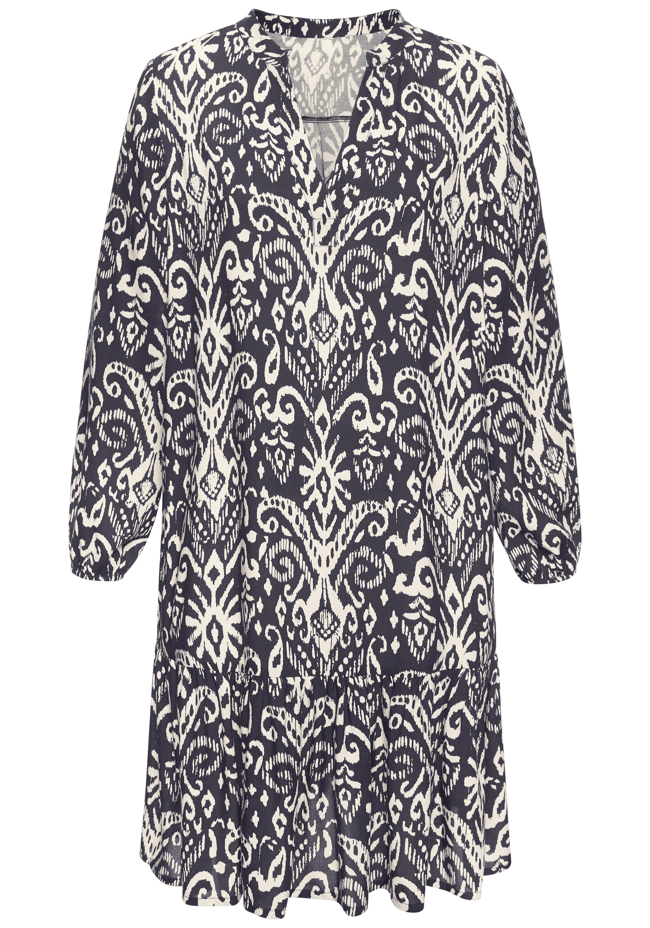 Vivance Longtunika, mit Volant am Saum, lockeres Blusenkleid im Boho-Style, Strandkleid