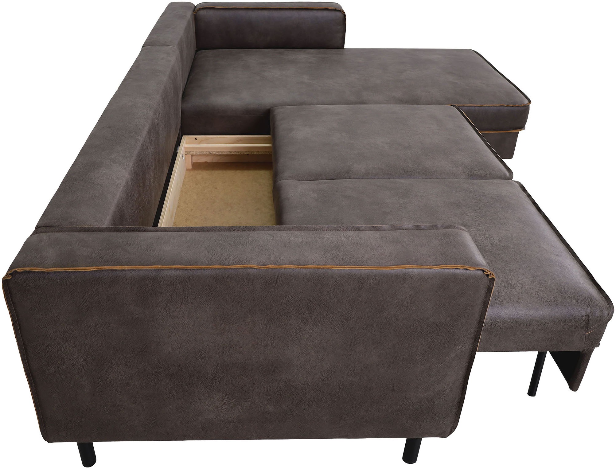 Places of Style Ecksofa »Watkins, wahlweise mit Schlaffunktion/Bettkasten, moderne offene Naht«, Recamiere beidseitig montierbar, L-Form, Breite 232 cm