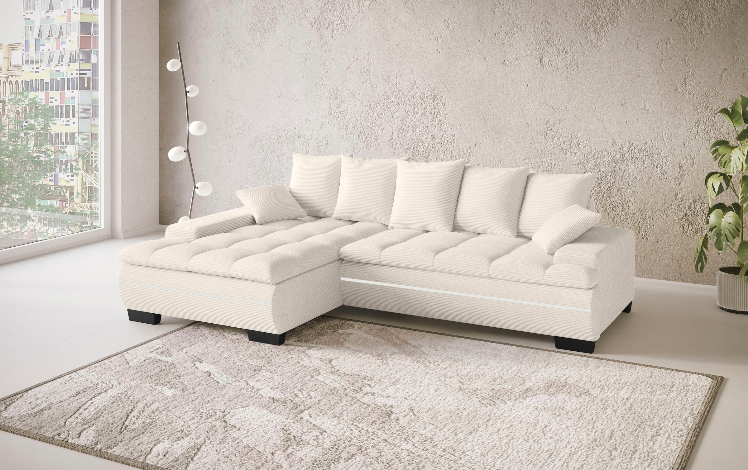 Mr. Couch Ecksofa »Haiti II, L-Form«, RGB-LED Beleuchtung, wahlweise mit Kaltschaum, Bett, Bettkasten