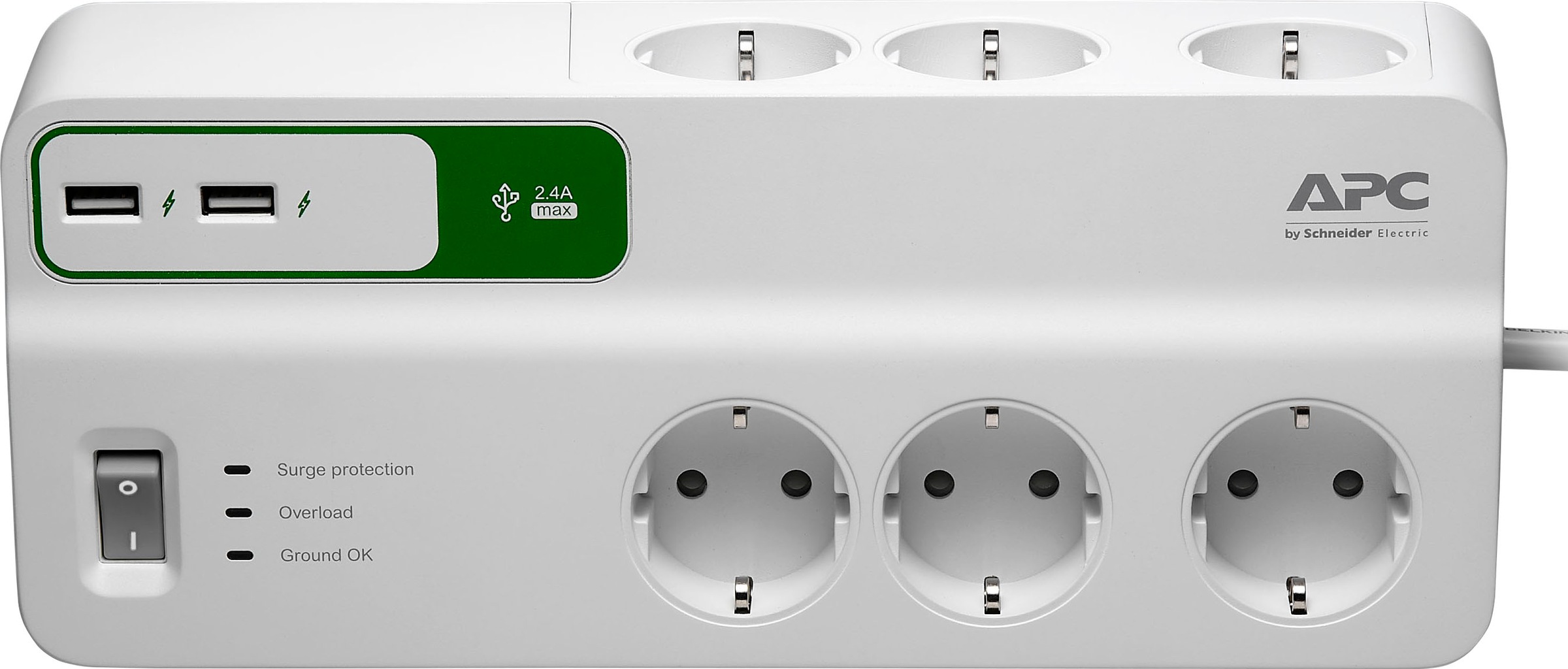 APC Steckdosenleiste »PM6U-GR«, 6-fach, (Ein- / Ausschalter-LED-Statusanzeige-USB-Anschlüsse Überspannungsschutz Kabellänge 2 m)