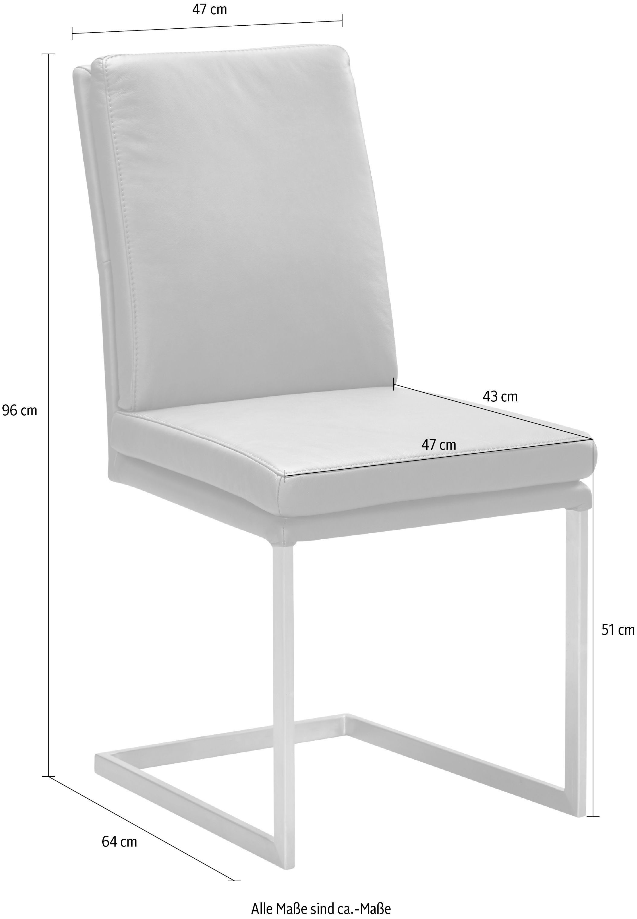 K+W Komfort & Wohnen Freischwinger, Leder CLOUD, stabiles Hochkantrohr, Untergestell in Edelstahloptik oder schwarz