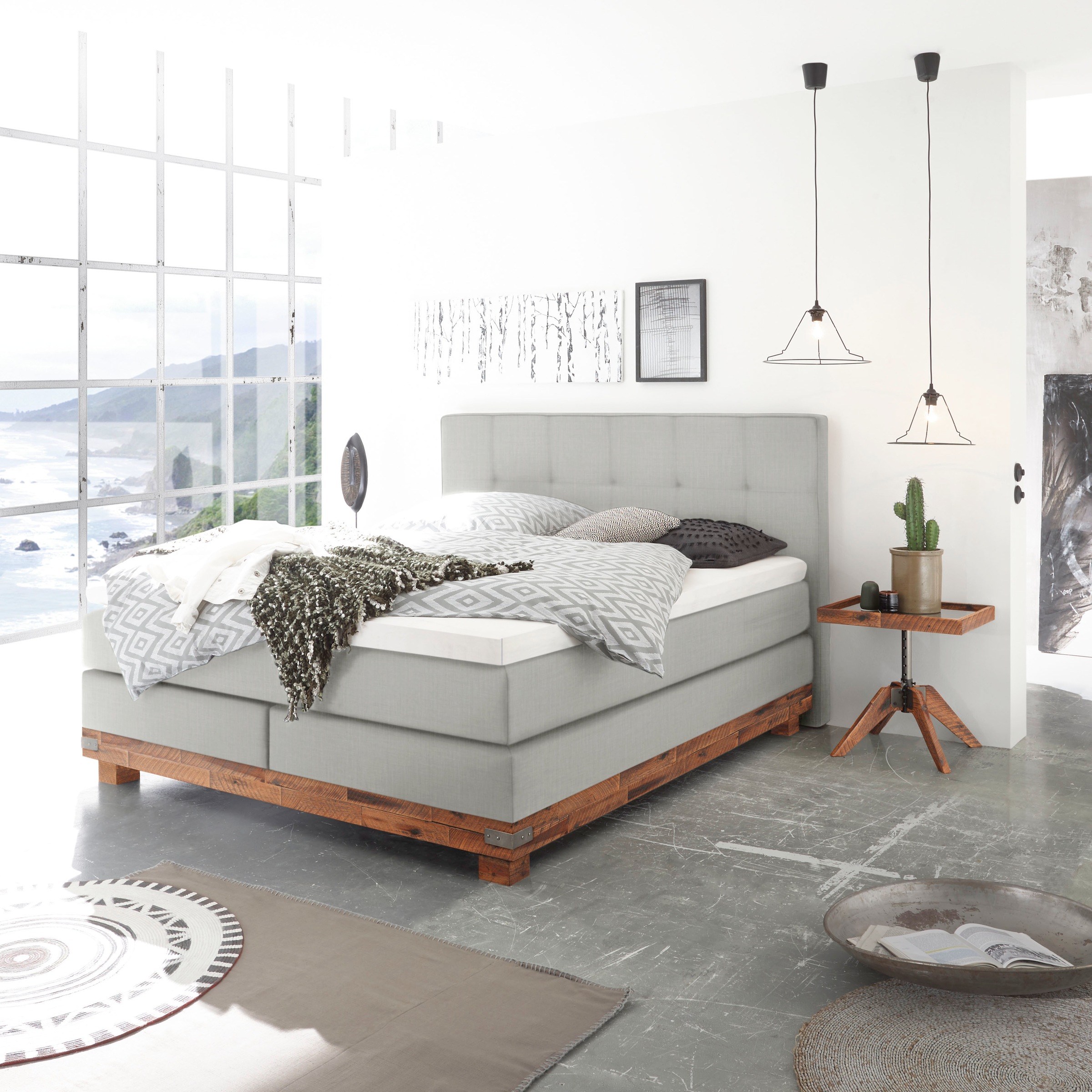 HASENA Boxspringbett "Boston" Massivholz-Sockel, Punktsteppung im Kopfteil, günstig online kaufen