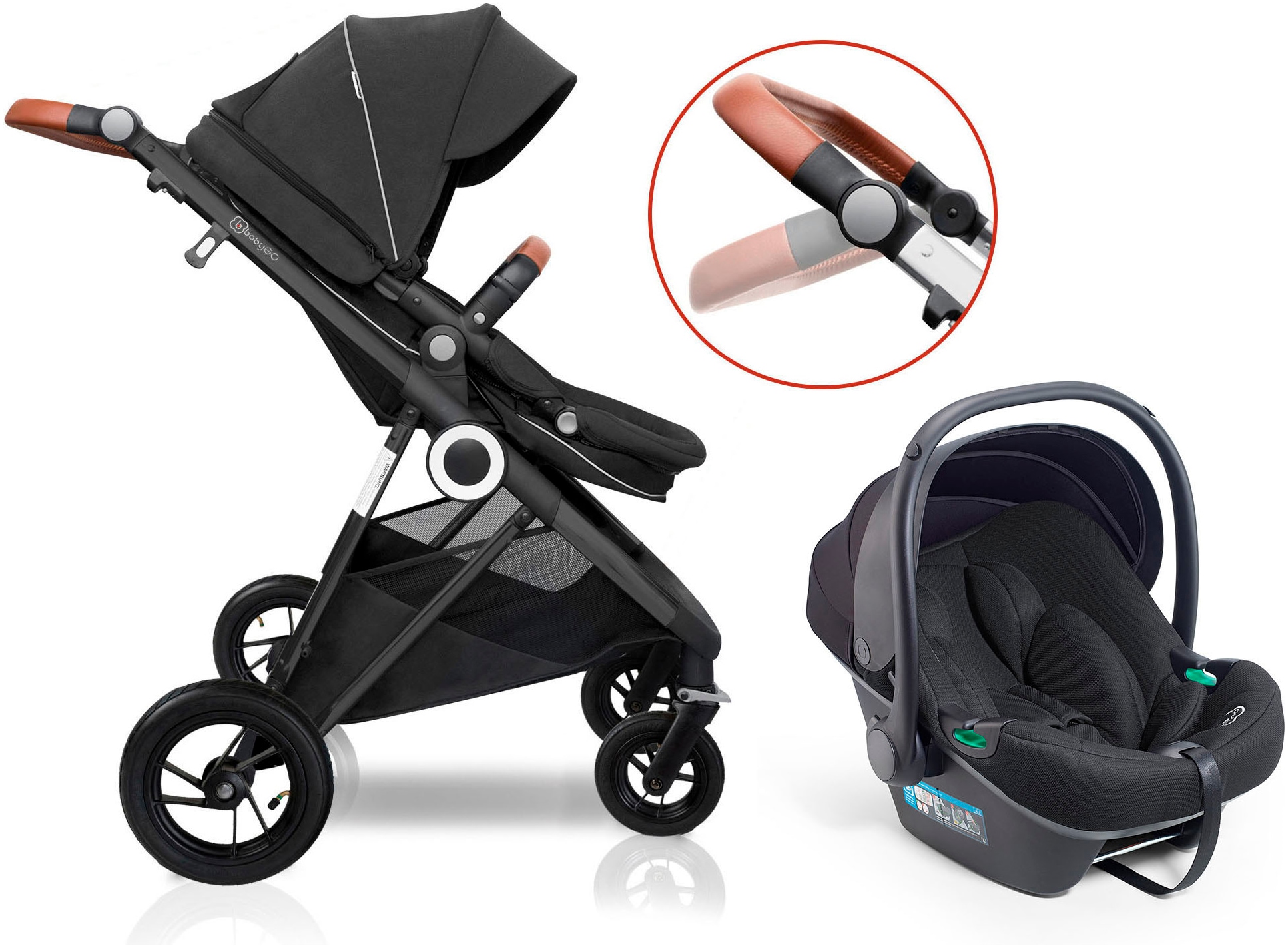 BabyGo Kombi-Kinderwagen »Halime AIR 3in1«, mit Luftreifen, inkl. Babywanne, Babyschale, Regenhaube & Wickeltasche