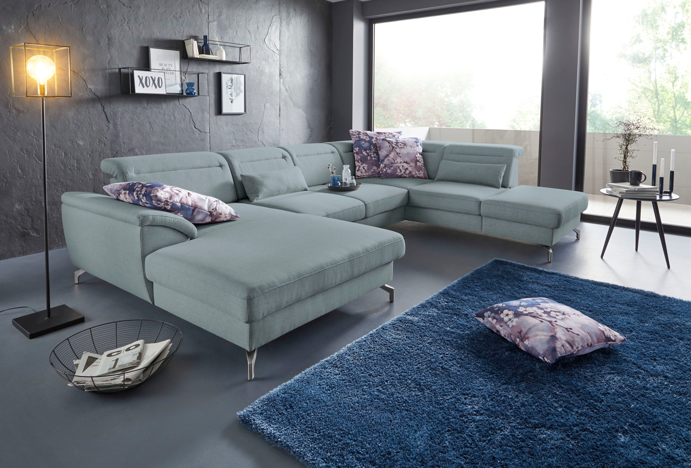 sit&more Wohnlandschaft "Percy U-Form" 12 cm Fußhöhe, Sitztiefenverstellung, wahlweise in 2 Fußfarben