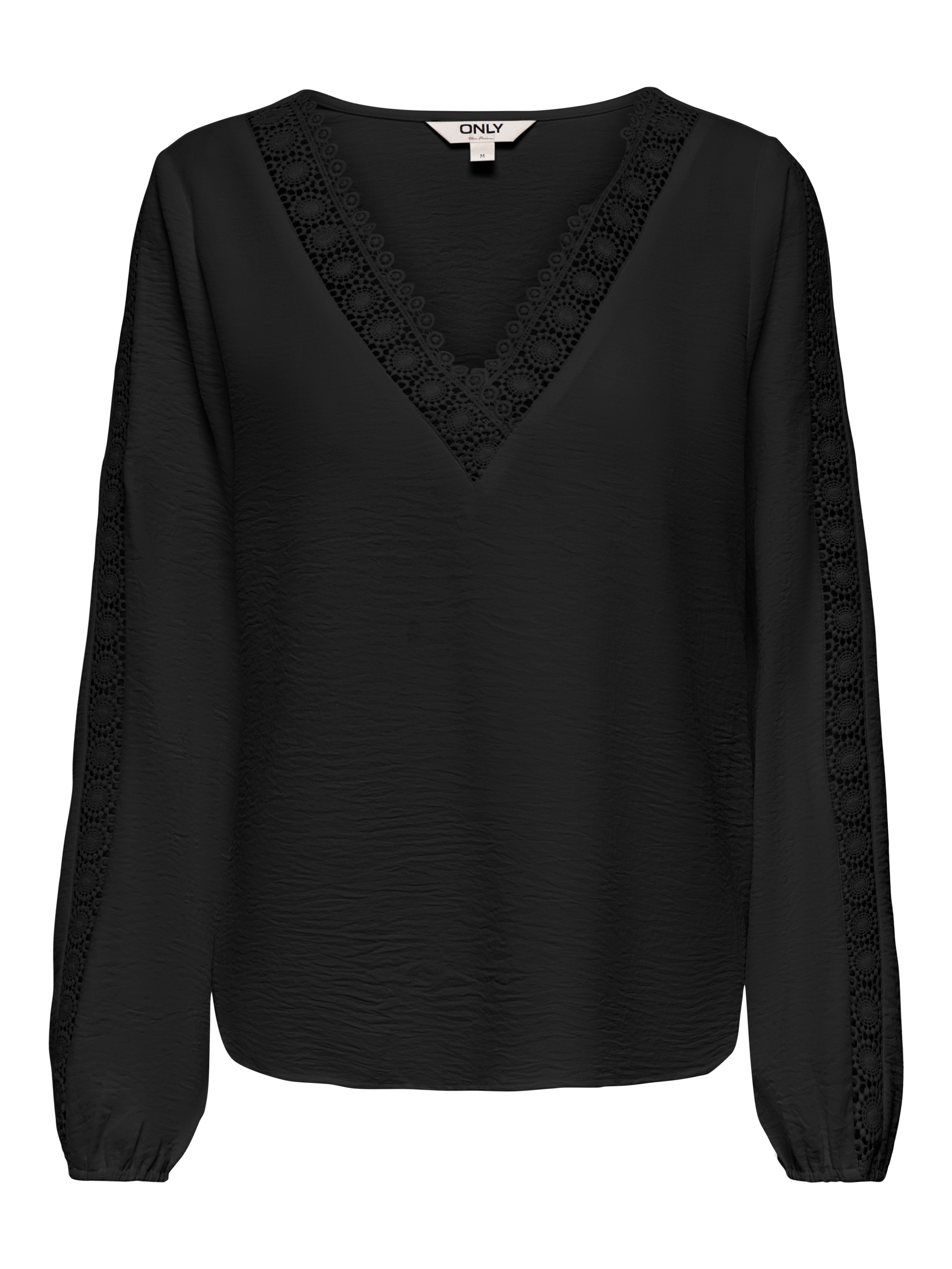 Thumbnail - ONLY Langarmbluse "ONLGREGOR METTE LS LACE TOP WVN" Kunstfaser, regular fit, V-Ausschnitt, Regular Waist