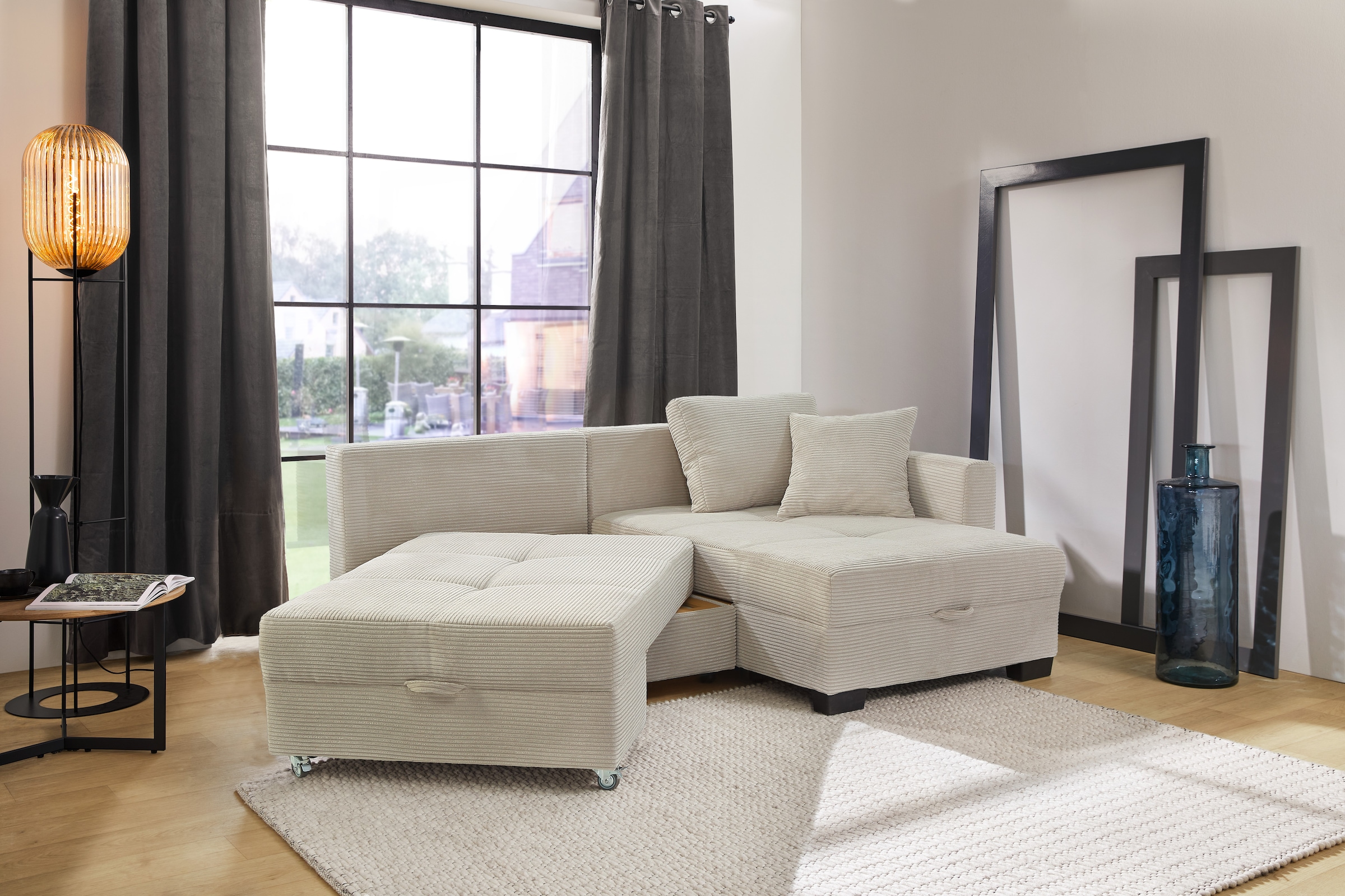 Jockenhöfer Gruppe Ecksofa »Fantasy, Dreh-Schwenk-Ottomane«, inklusive Relax- und Schlaffunktion, Ottomane links/ rechts montierbar