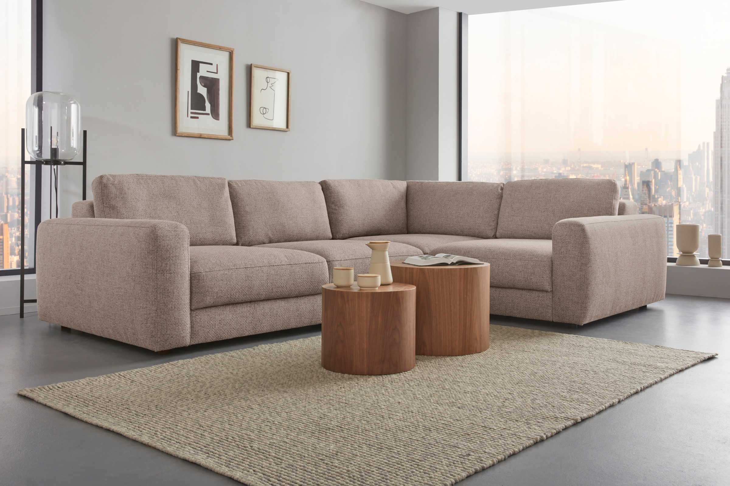Home affaire Ecksofa "Bloomfield, Breite 304cm, Mega Polsterecke mit viel Platz, L-Form" extra tiefe Sitzfläche, wahlweise mit Sitztiefenverstellung