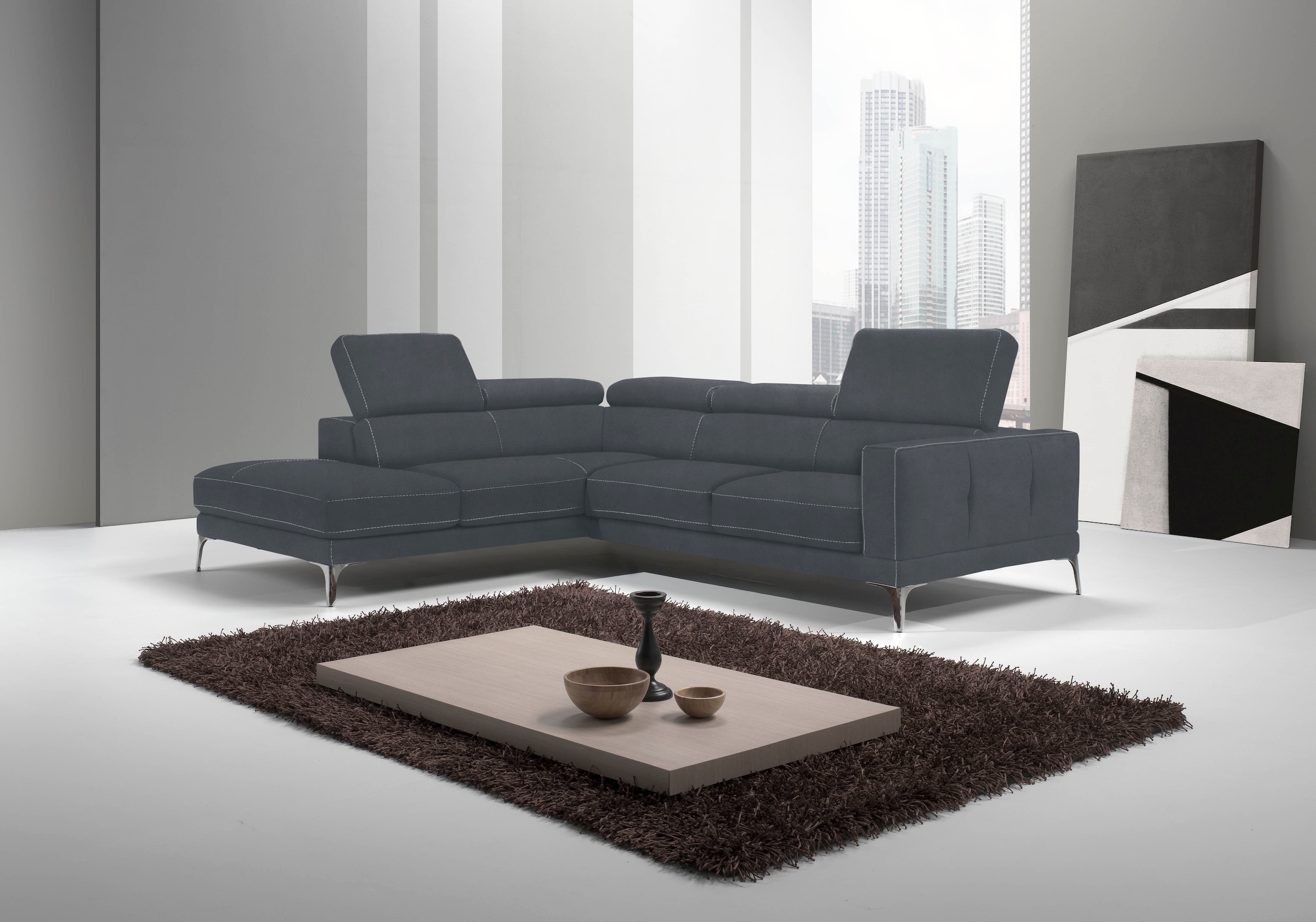 Egoitaliano Ecksofa "Claudie, Designsofa mit extrakomfortablem Sitzkomfort, L-Form" Inkl. Kopfteilverstellung, L-Form