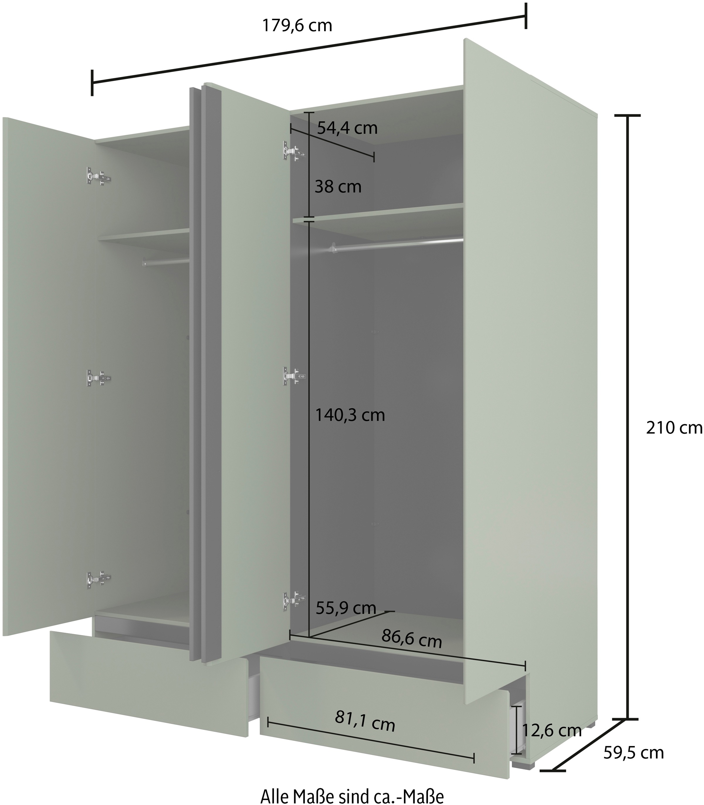Home affaire Schlafzimmer-Set »Cross, moderne, grifflose Optik, FSC-zertifiziert«, (4 tlg., Bett 180x200cm, 2 Nachtkommoden, Schrank 2-oder 4-türig), Komplettschlafzimmer-Set